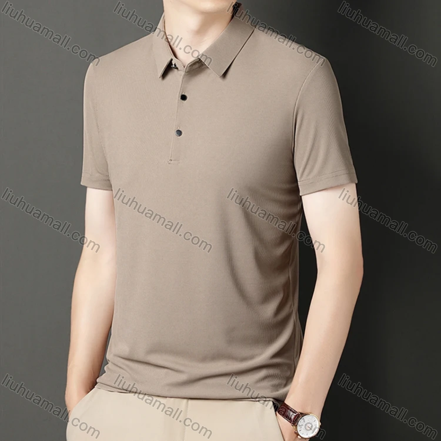 Wholesale Men's Casual Plain Short Sleeve Ice Silk Polo Shirt 81281# - Liuhuamall