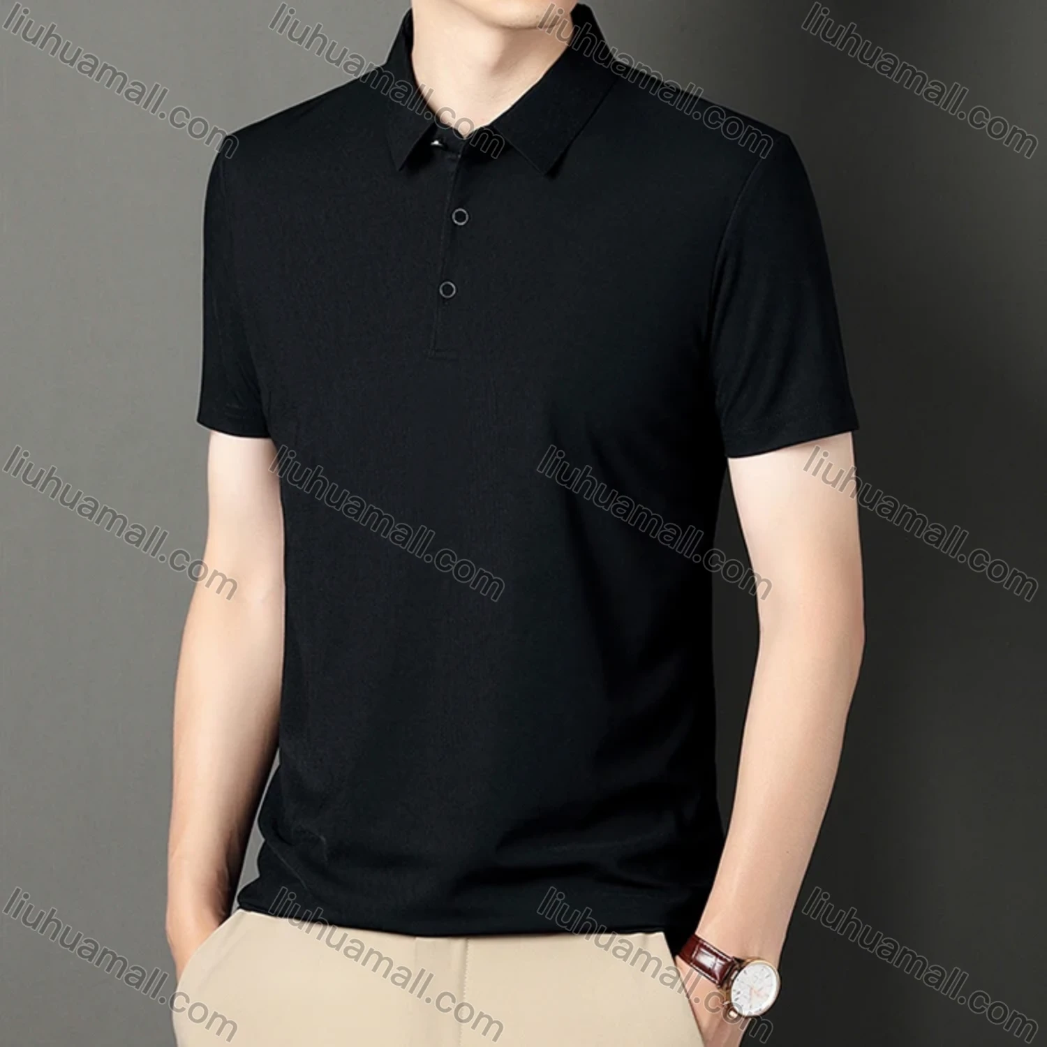 Wholesale Men's Casual Plain Short Sleeve Ice Silk Polo Shirt 81281# - Liuhuamall
