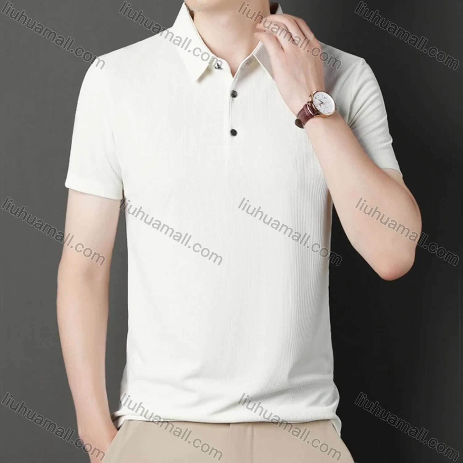 Wholesale Men's Casual Plain Short Sleeve Ice Silk Polo Shirt 81281# - Liuhuamall