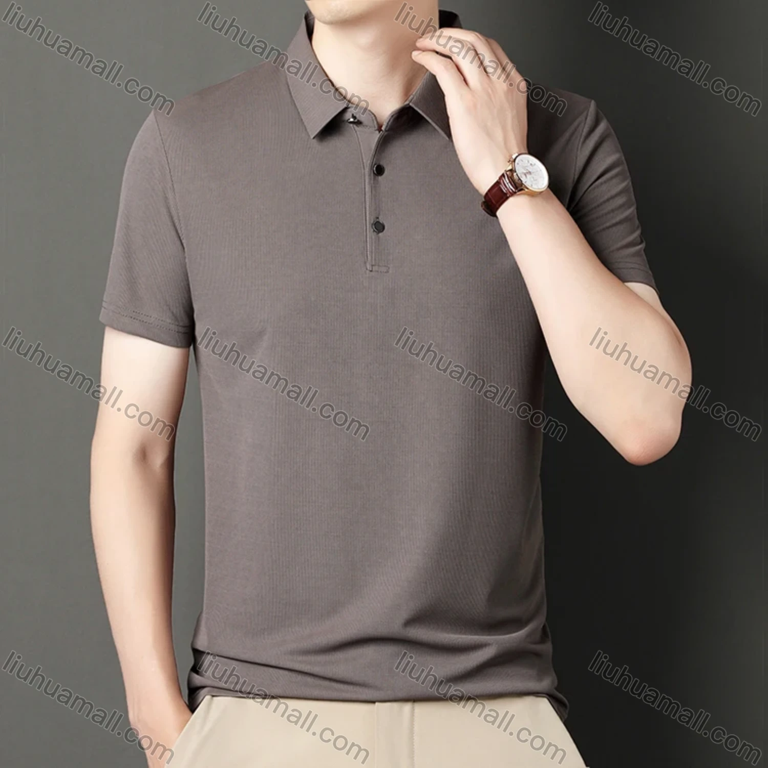 Wholesale Men's Casual Plain Short Sleeve Ice Silk Polo Shirt 81281# - Liuhuamall