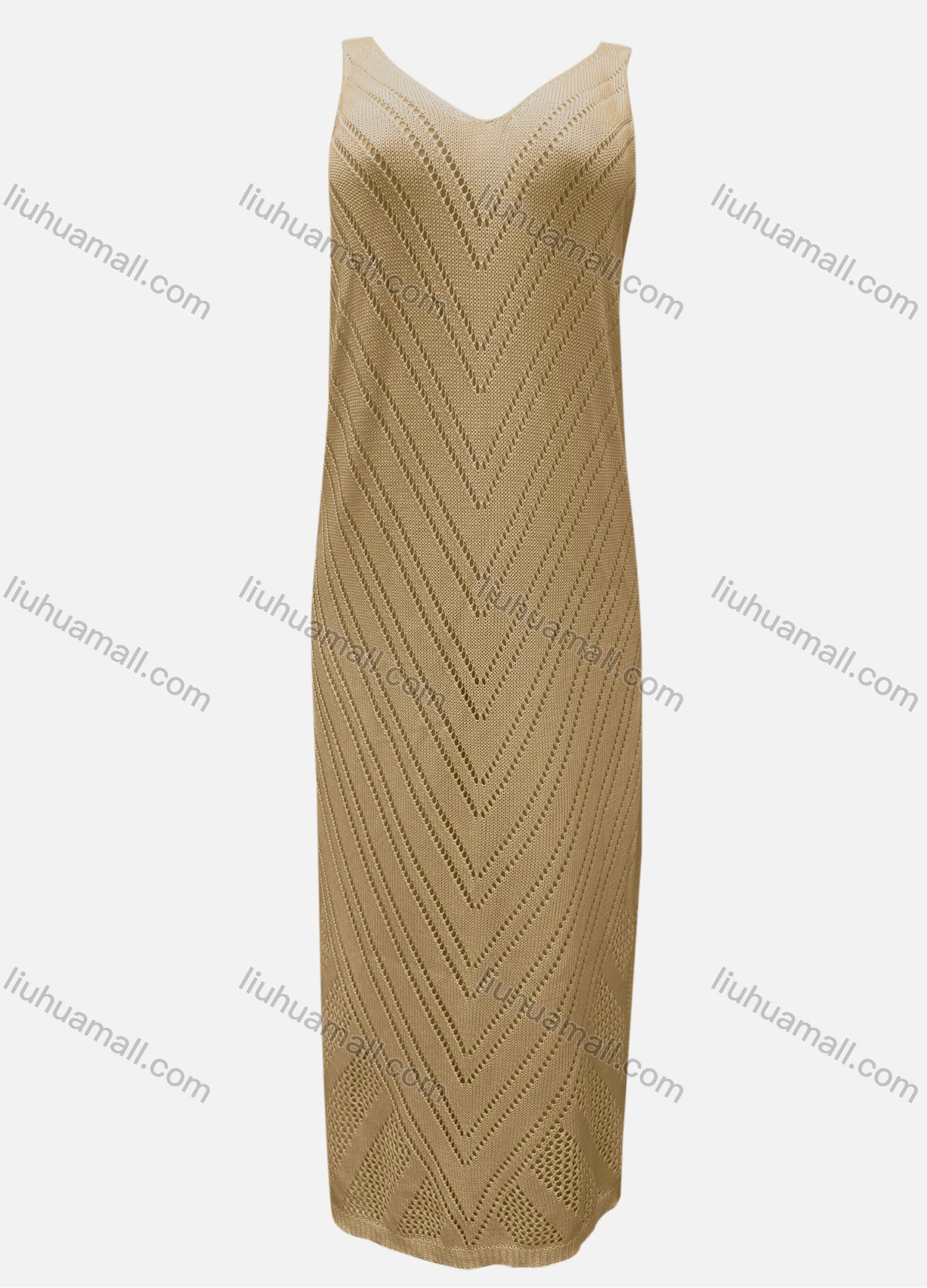 Wholesale Women's Vacation V Neck Sleeveless Plain Hollow Out Tank Cover Up Maxi Dress X51# - Liuhuamall