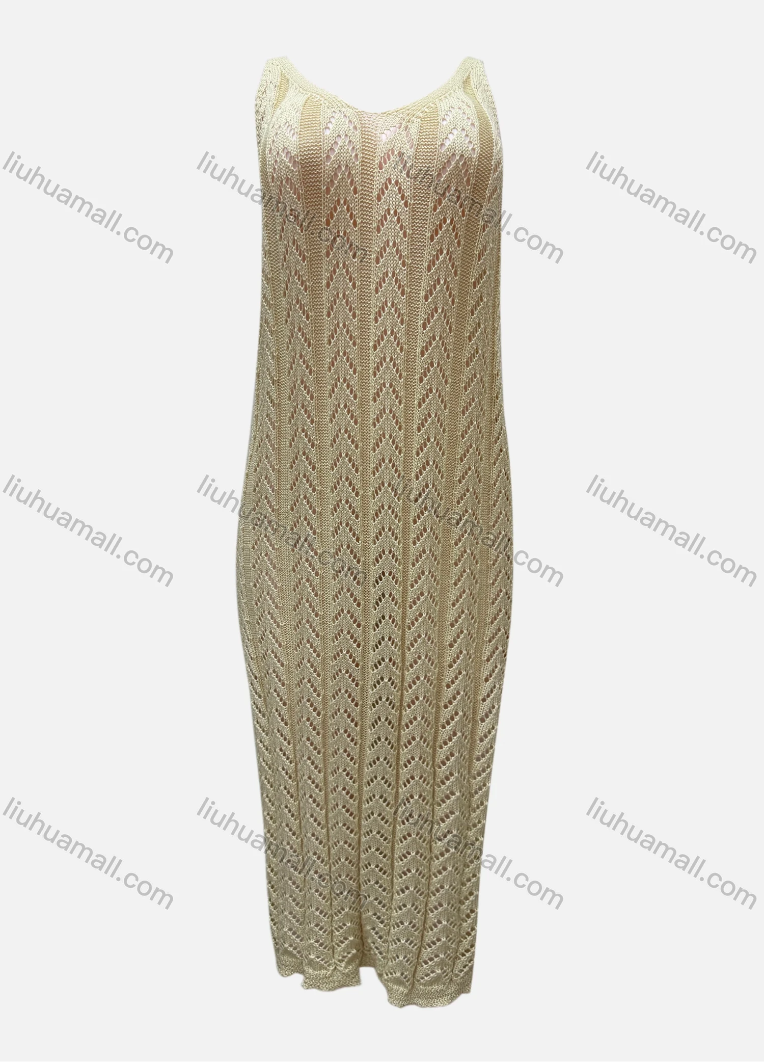 Wholesale Women's Vacation V Neck Sleeveless Plain Hollow Out Tank Cover Up Maxi Dress X3# - Liuhuamall