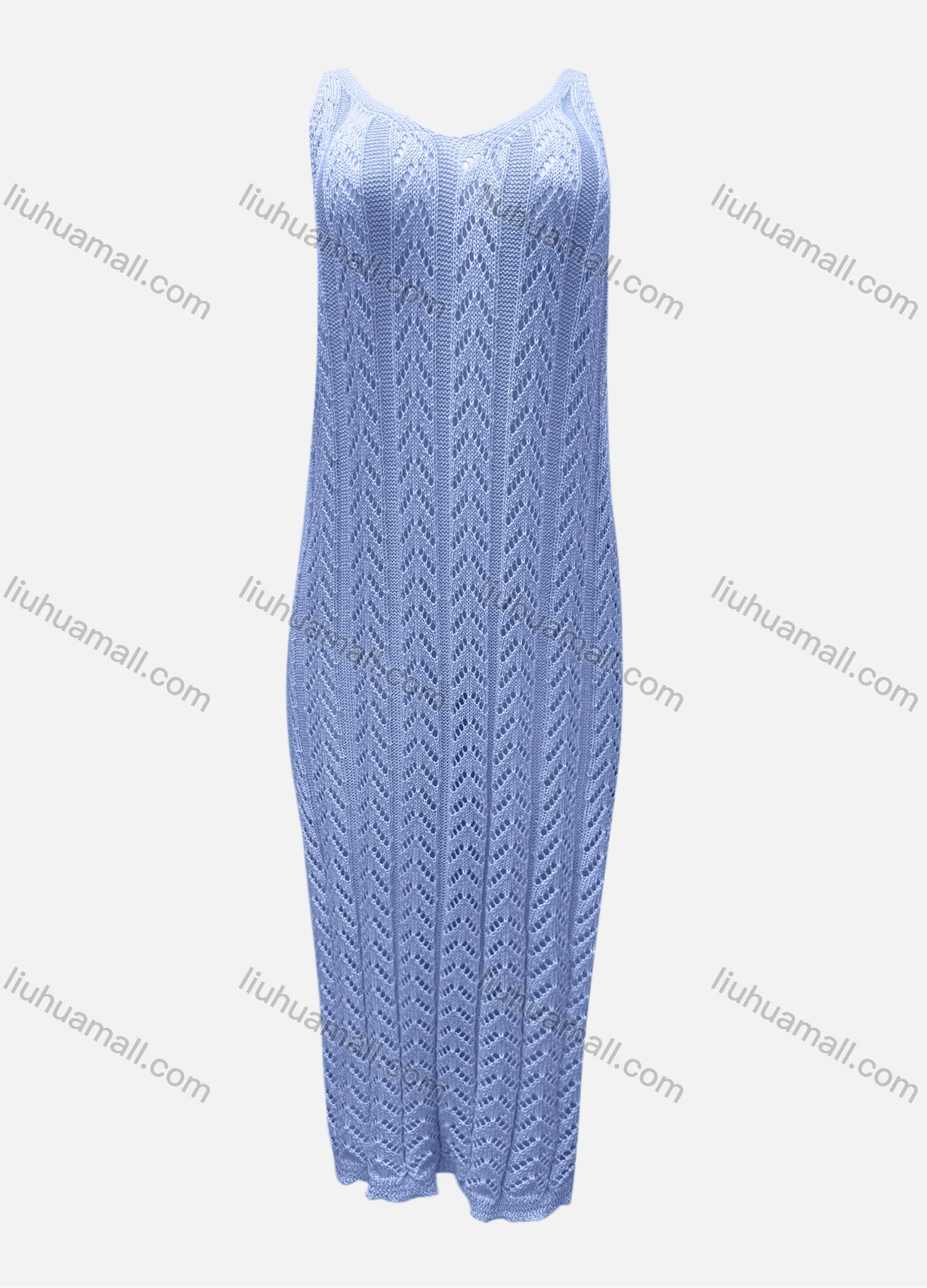 Wholesale Women's Vacation V Neck Sleeveless Plain Hollow Out Tank Cover Up Maxi Dress X3# - Liuhuamall