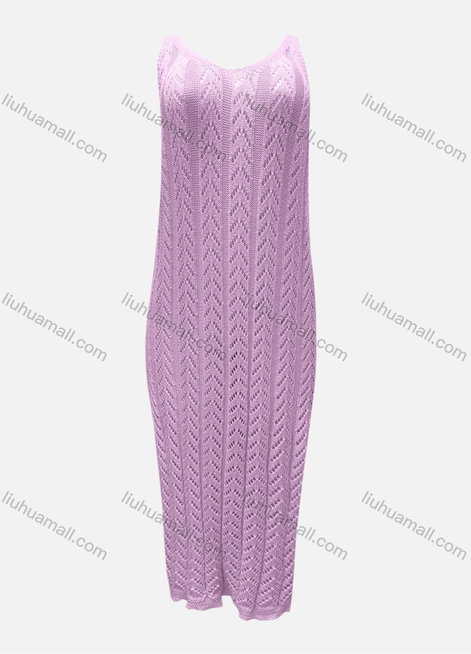 Wholesale Women's Vacation V Neck Sleeveless Plain Hollow Out Tank Cover Up Maxi Dress X3# - Liuhuamall