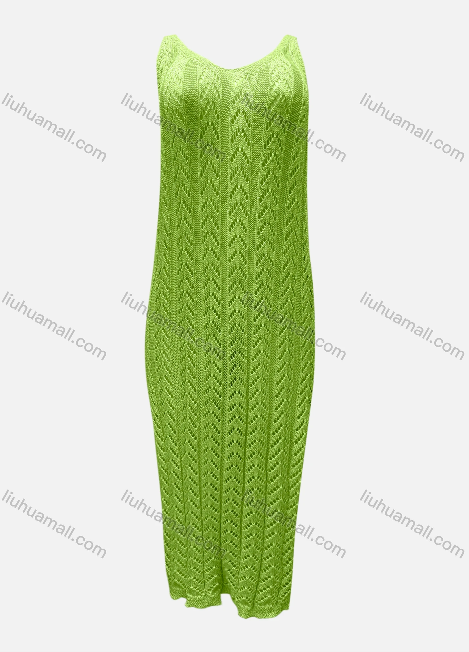 Wholesale Women's Vacation V Neck Sleeveless Plain Hollow Out Tank Cover Up Maxi Dress X3# - Liuhuamall