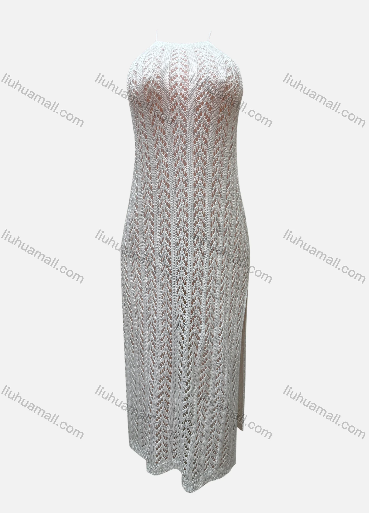 Wholesale Women's Vacation Sleeveless Plain Hollow Out Split Side Cami Cover Up Maxi Dress X28# - Liuhuamall