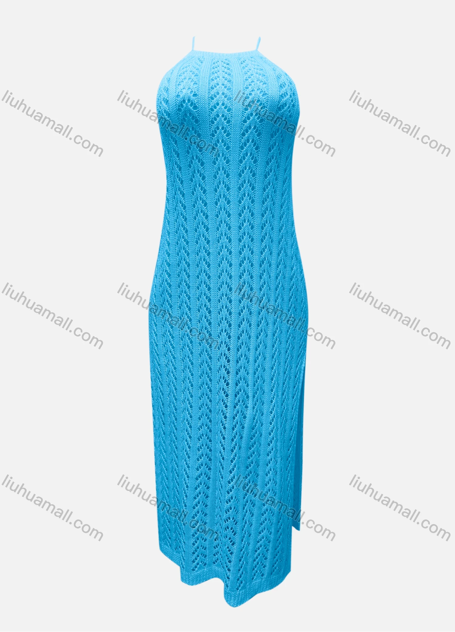 Wholesale Women's Vacation Sleeveless Plain Hollow Out Split Side Cami Cover Up Maxi Dress X28# - Liuhuamall