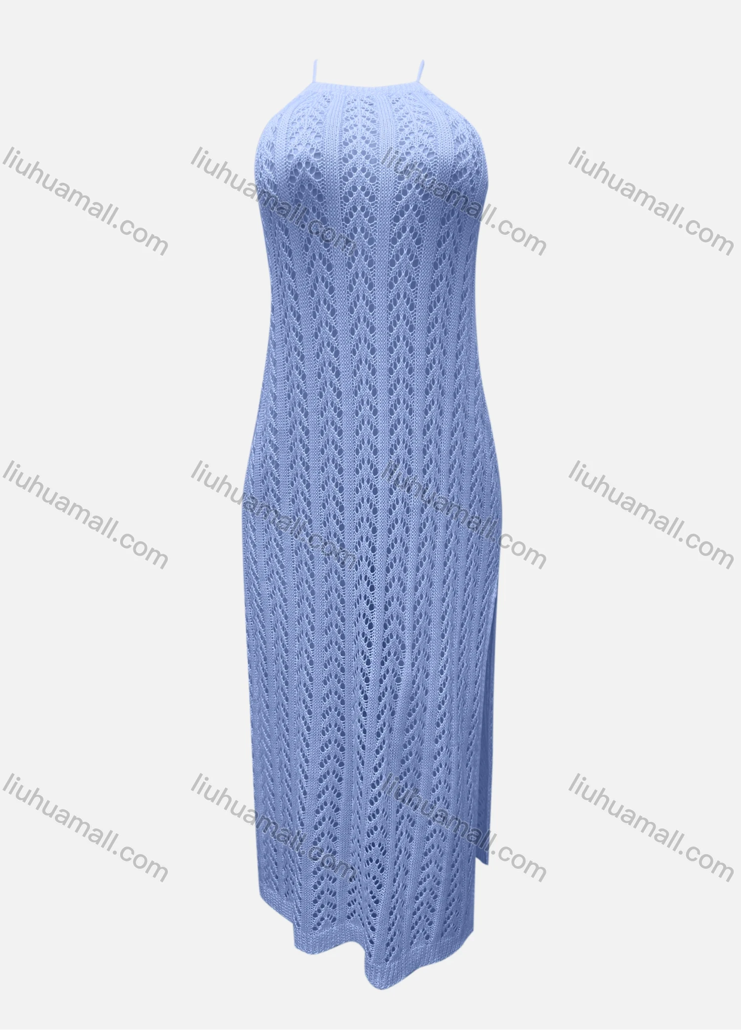 Wholesale Women's Vacation Sleeveless Plain Hollow Out Split Side Cami Cover Up Maxi Dress X28# - Liuhuamall