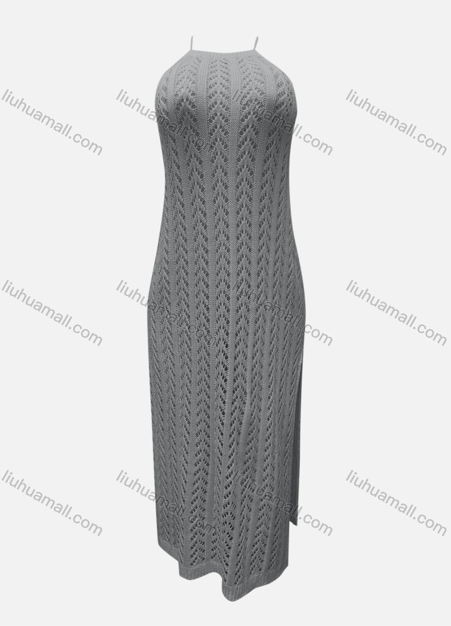 Wholesale Women's Vacation Sleeveless Plain Hollow Out Split Side Cami Cover Up Maxi Dress X28# - Liuhuamall