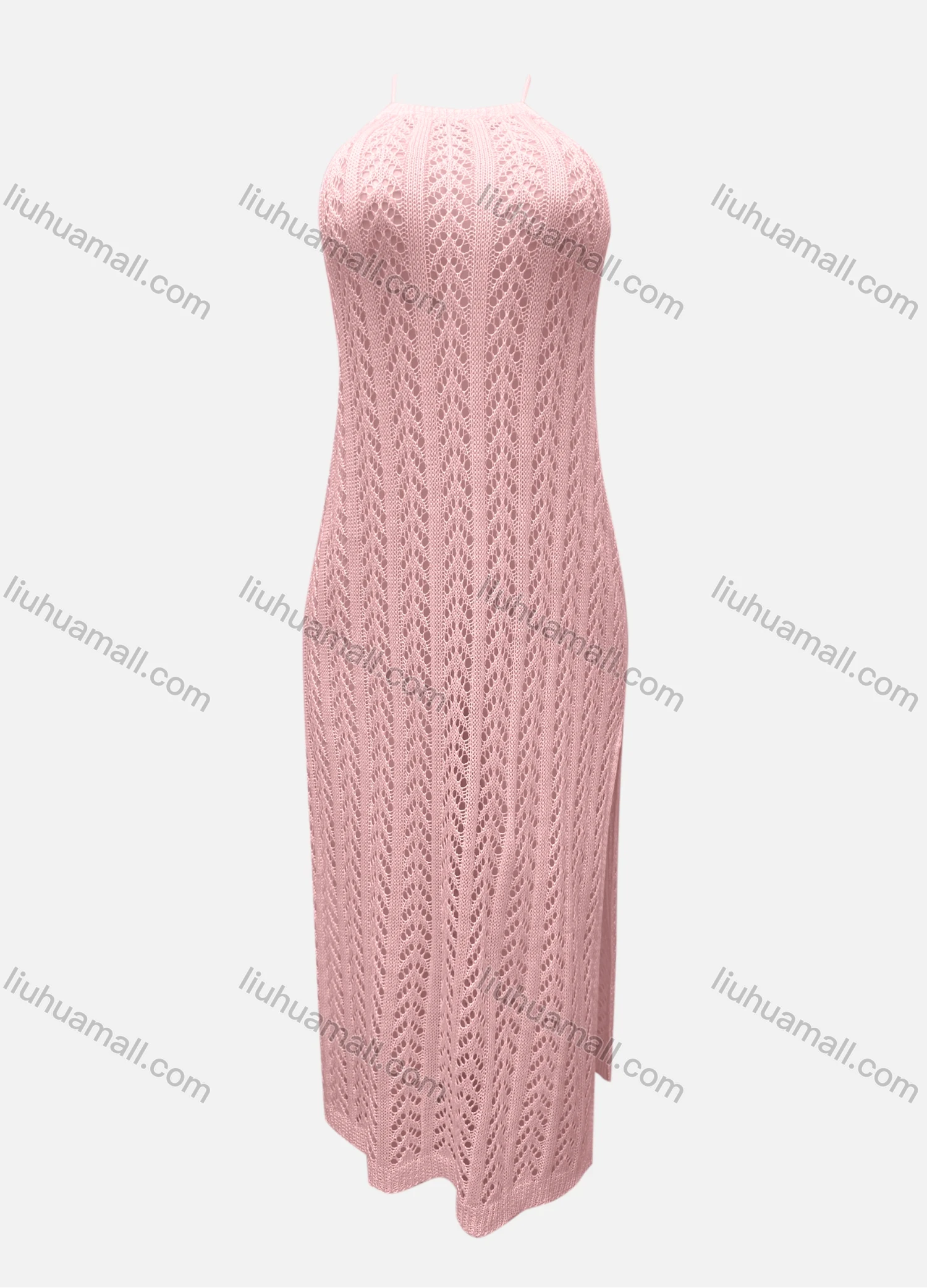 Wholesale Women's Vacation Sleeveless Plain Hollow Out Split Side Cami Cover Up Maxi Dress X28# - Liuhuamall