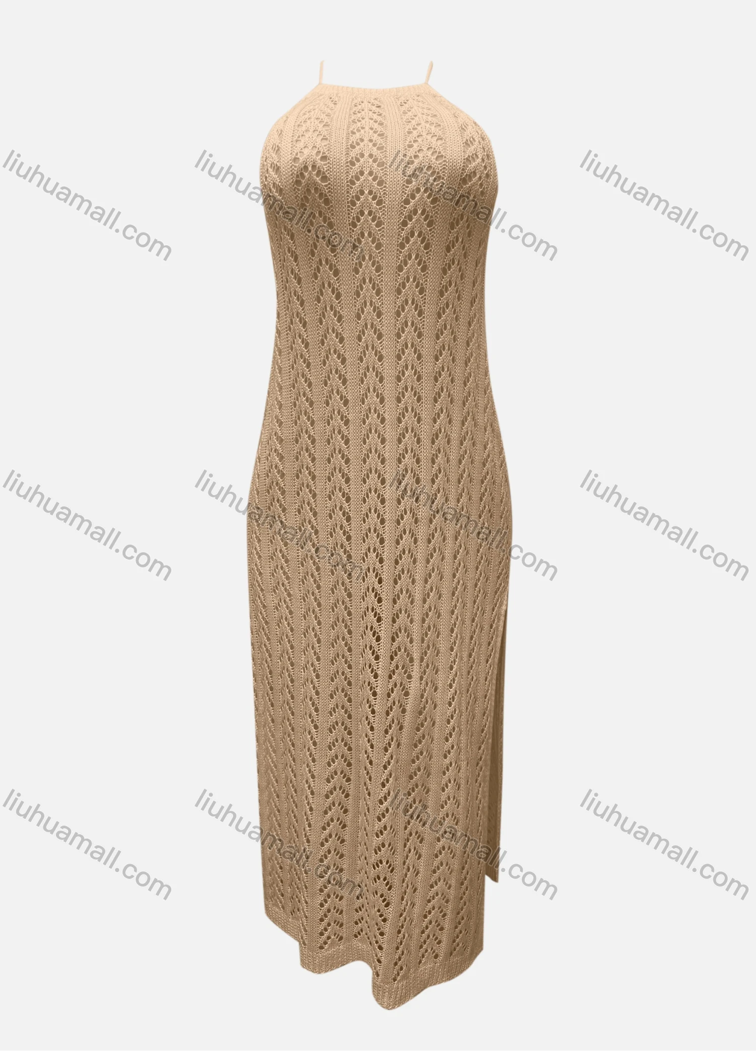 Wholesale Women's Vacation Sleeveless Plain Hollow Out Split Side Cami Cover Up Maxi Dress X28# - Liuhuamall