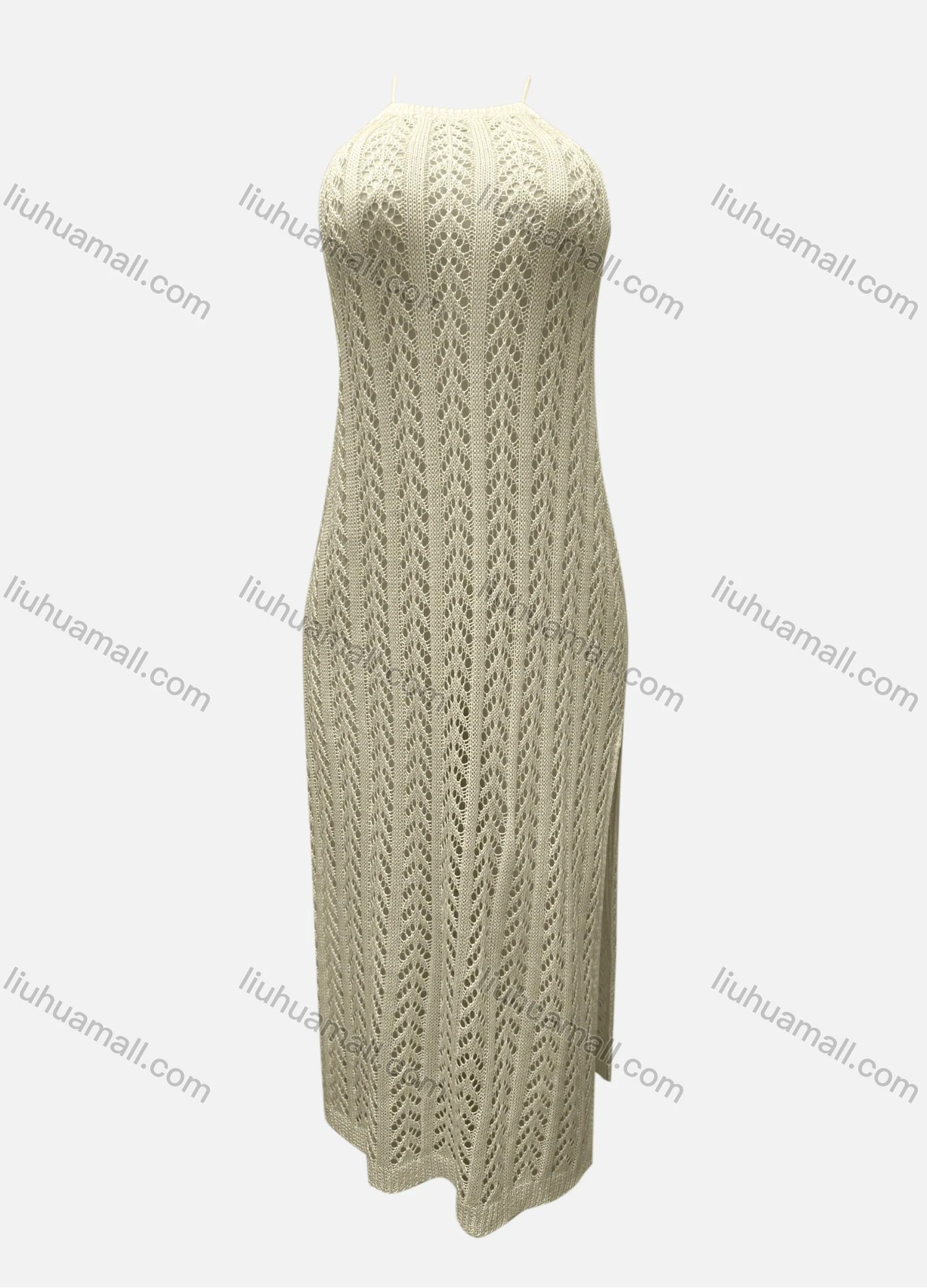 Wholesale Women's Vacation Sleeveless Plain Hollow Out Split Side Cami Cover Up Maxi Dress X28# - Liuhuamall