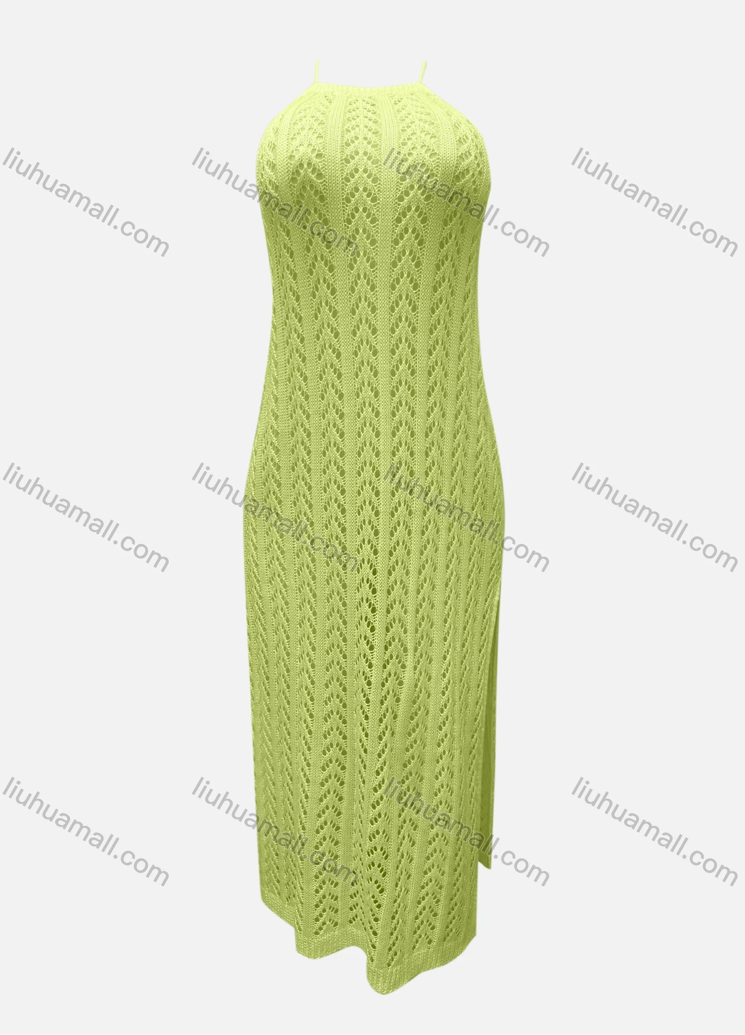 Wholesale Women's Vacation Sleeveless Plain Hollow Out Split Side Cami Cover Up Maxi Dress X28# - Liuhuamall