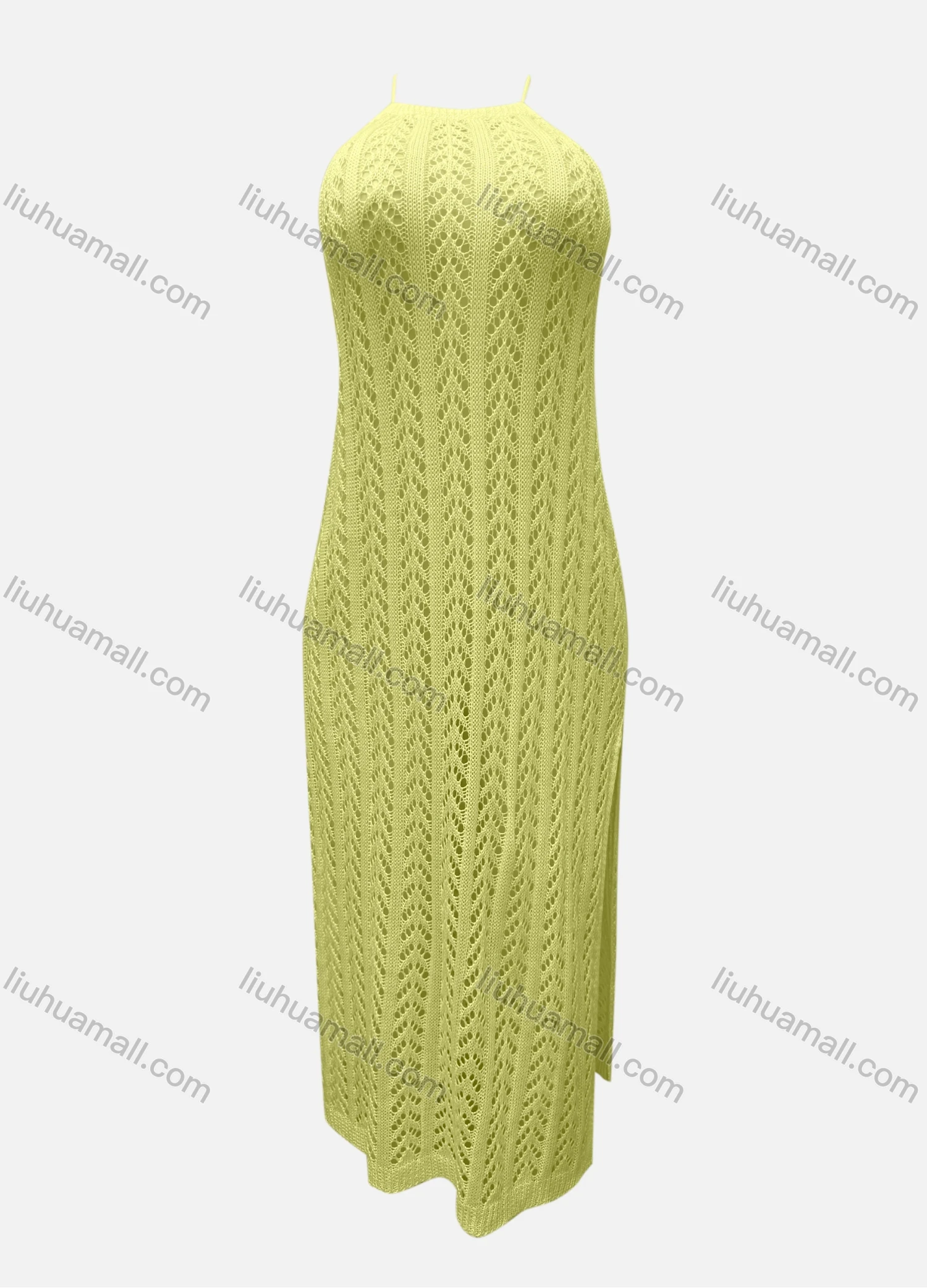 Wholesale Women's Vacation Sleeveless Plain Hollow Out Split Side Cami Cover Up Maxi Dress X28# - Liuhuamall