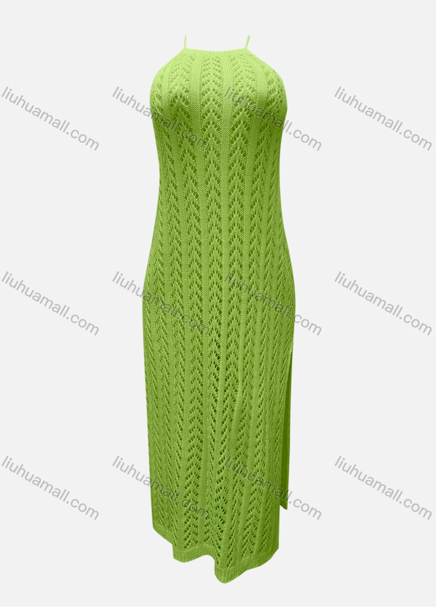 Wholesale Women's Vacation Sleeveless Plain Hollow Out Split Side Cami Cover Up Maxi Dress X28# - Liuhuamall