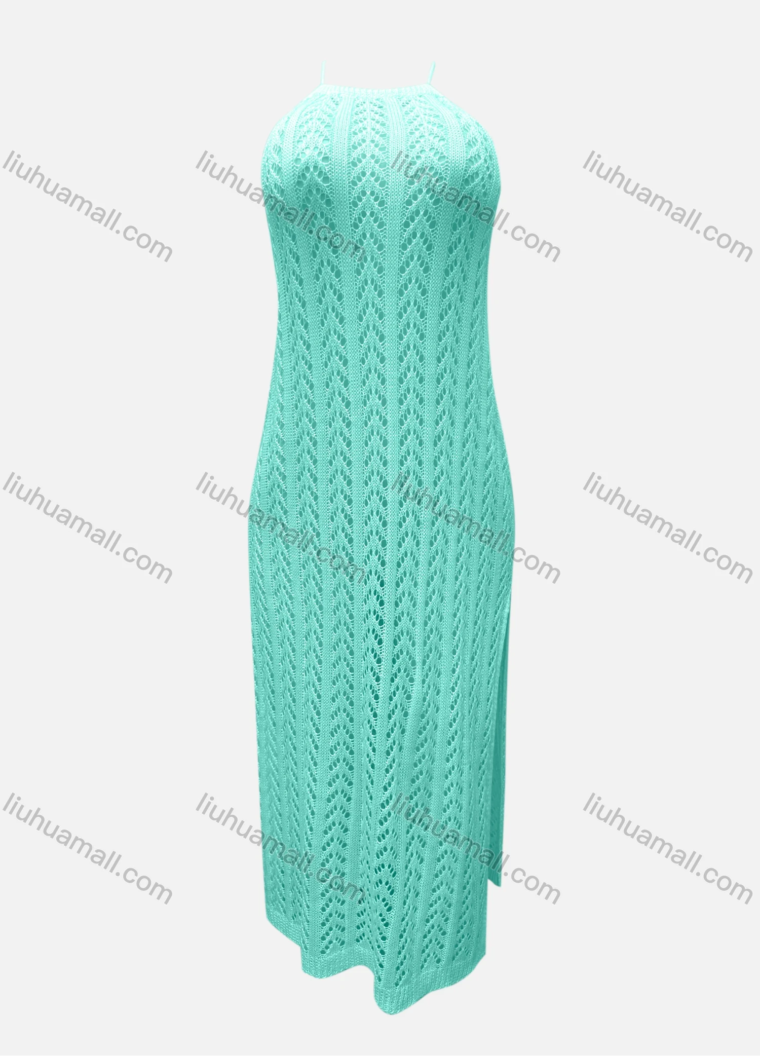 Wholesale Women's Vacation Sleeveless Plain Hollow Out Split Side Cami Cover Up Maxi Dress X28# - Liuhuamall