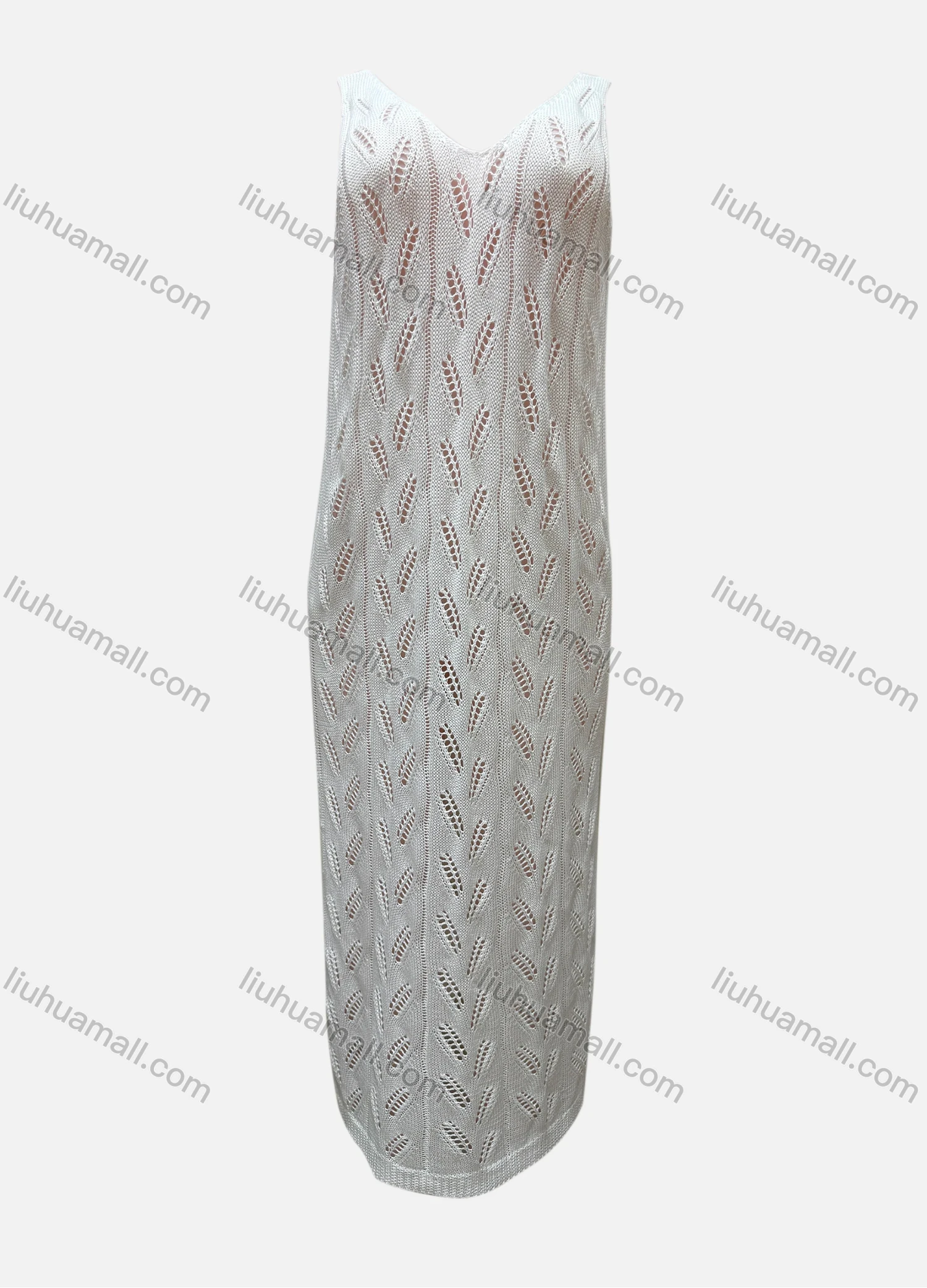 Wholesale Women's Vacation V Neck Sleeveless Plain Hollow Out Tank Cover Up Maxi Dress X90# - Liuhuamall