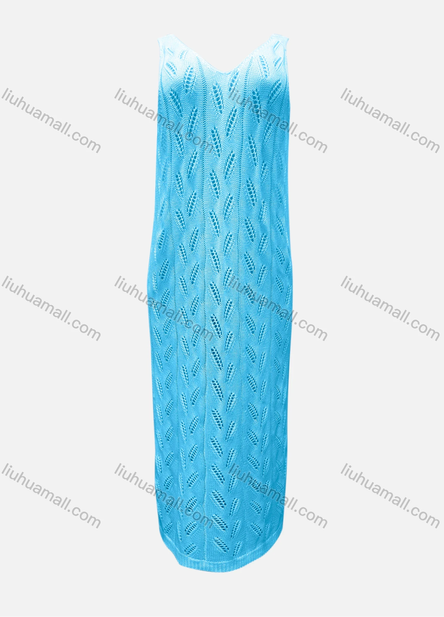 Wholesale Women's Vacation V Neck Sleeveless Plain Hollow Out Tank Cover Up Maxi Dress X90# - Liuhuamall