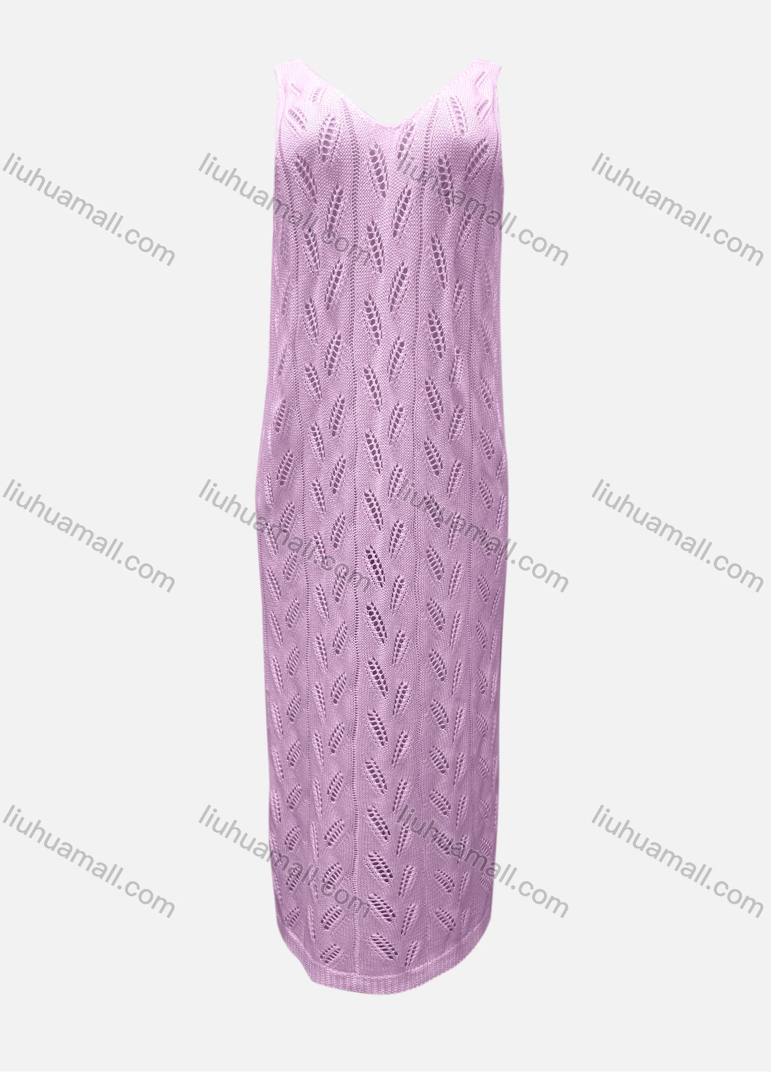 Wholesale Women's Vacation V Neck Sleeveless Plain Hollow Out Tank Cover Up Maxi Dress X90# - Liuhuamall