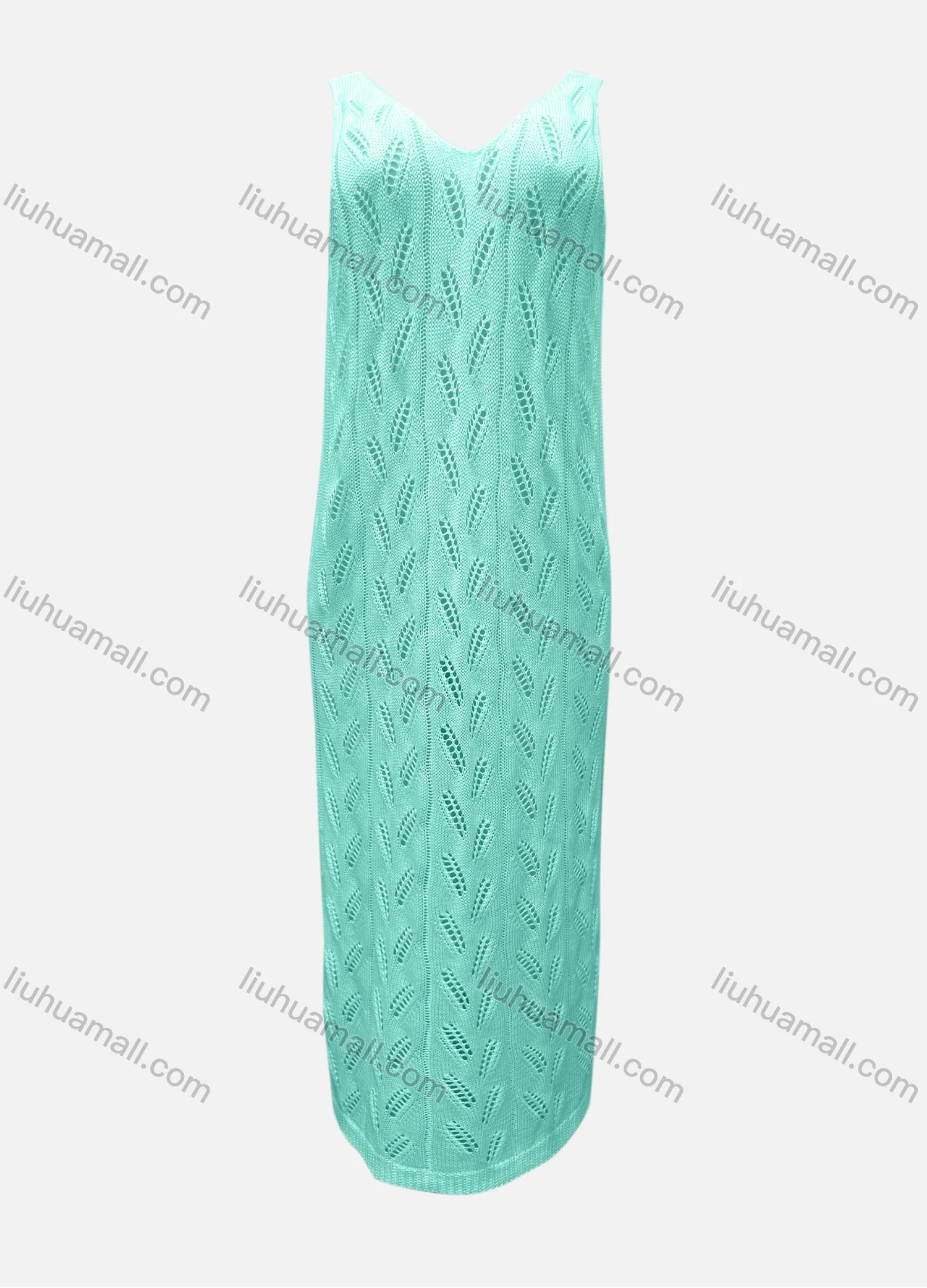 Wholesale Women's Vacation V Neck Sleeveless Plain Hollow Out Tank Cover Up Maxi Dress X90# - Liuhuamall