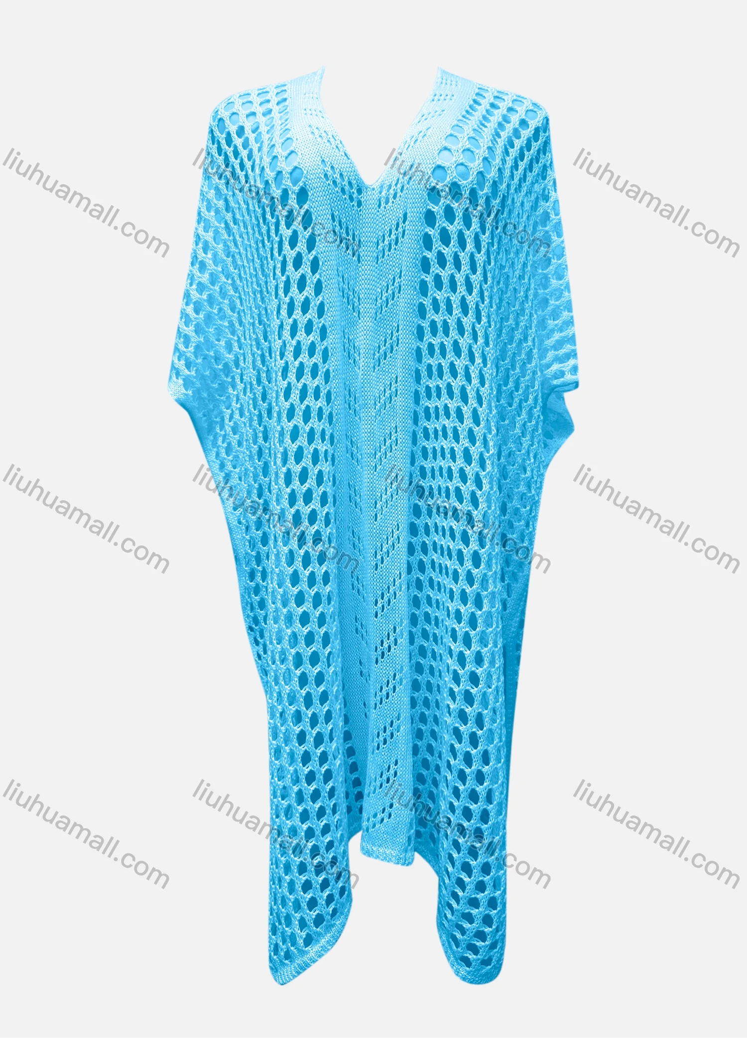 Wholesale Women's Vacation V Neck Half Sleeve Plain Hollow Out Cover Up Dress X99# - Liuhuamall