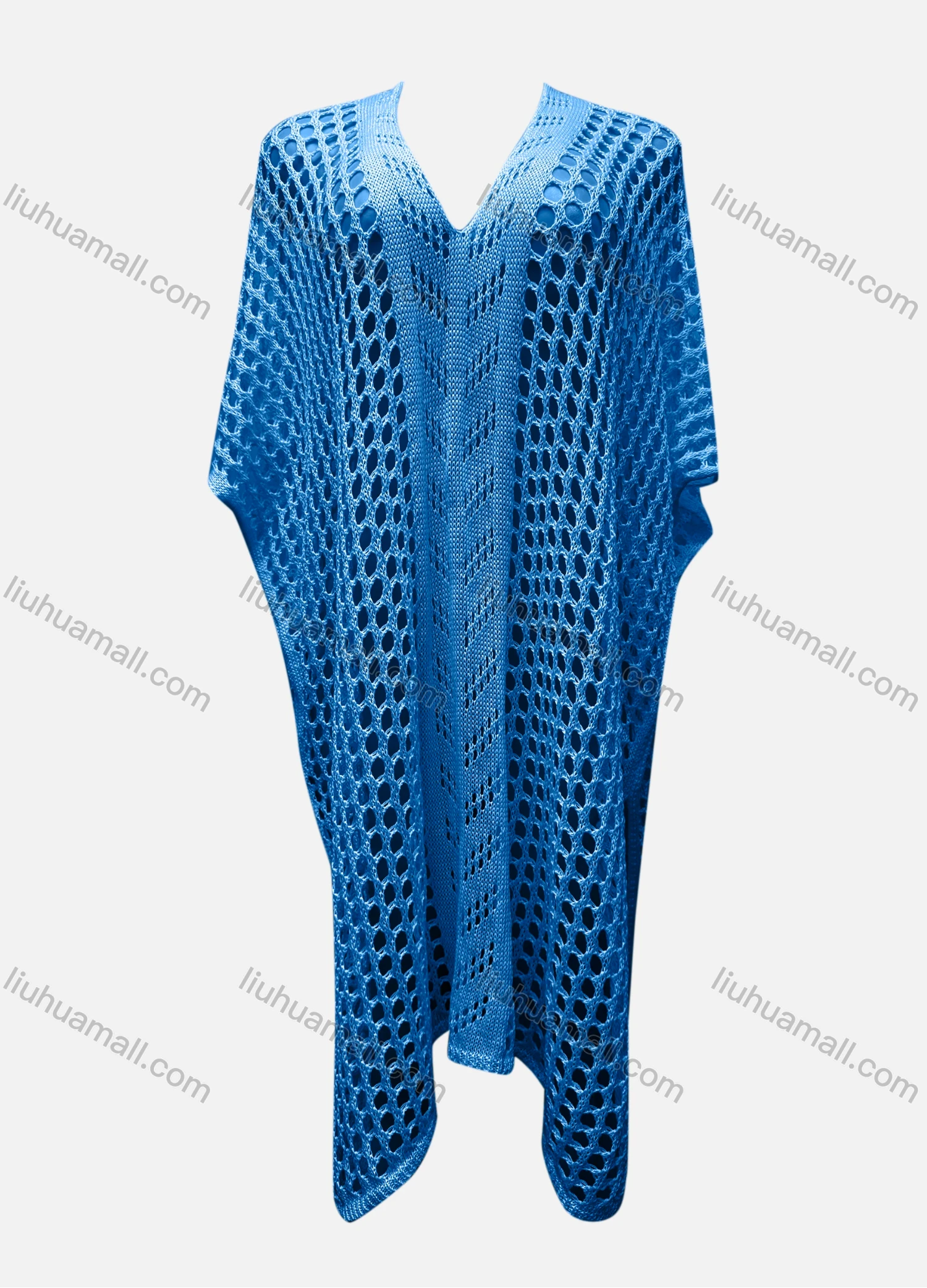 Wholesale Women's Vacation V Neck Half Sleeve Plain Hollow Out Cover Up Dress X99# - Liuhuamall