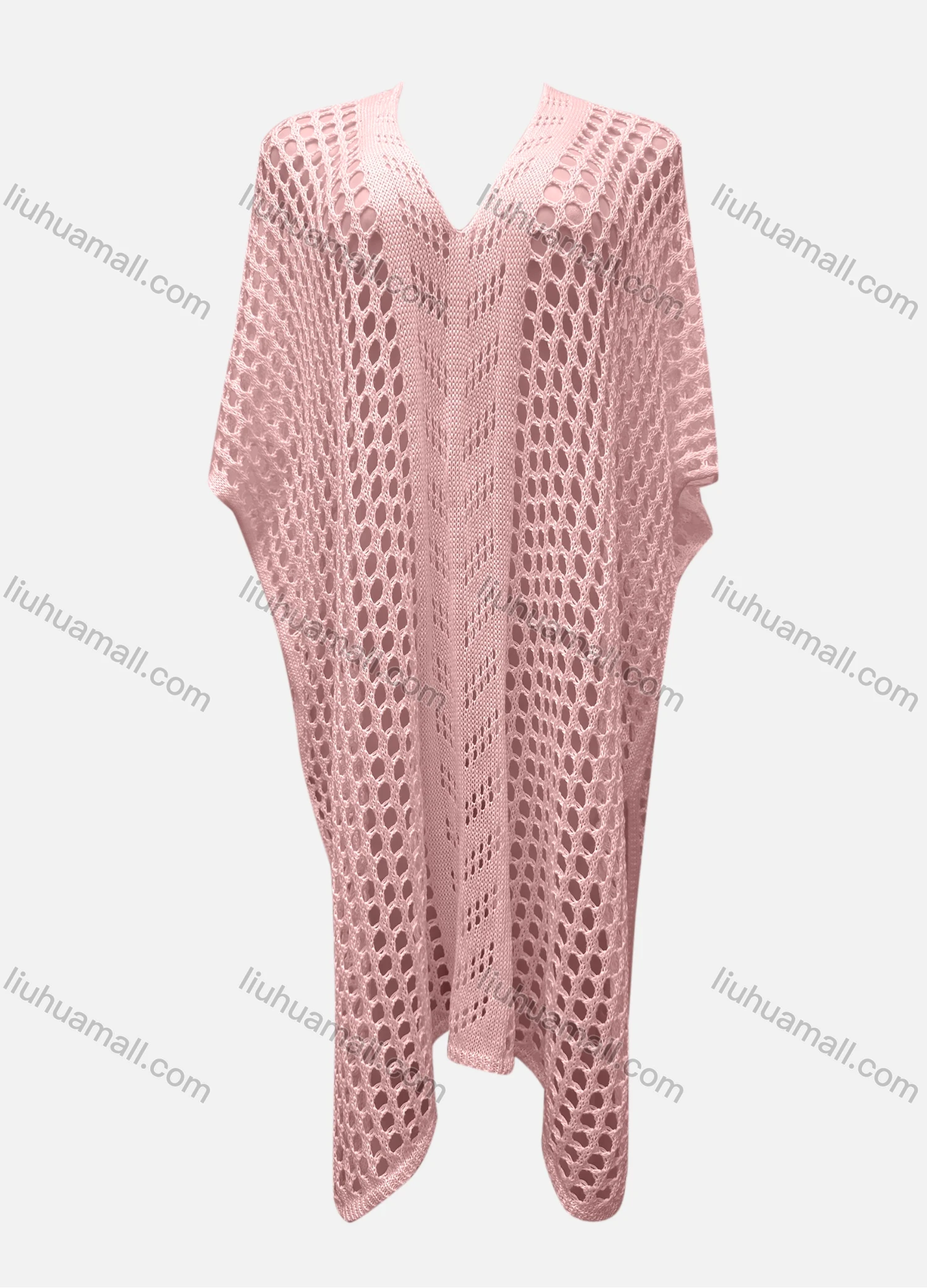 Wholesale Women's Vacation V Neck Half Sleeve Plain Hollow Out Cover Up Dress X99# - Liuhuamall