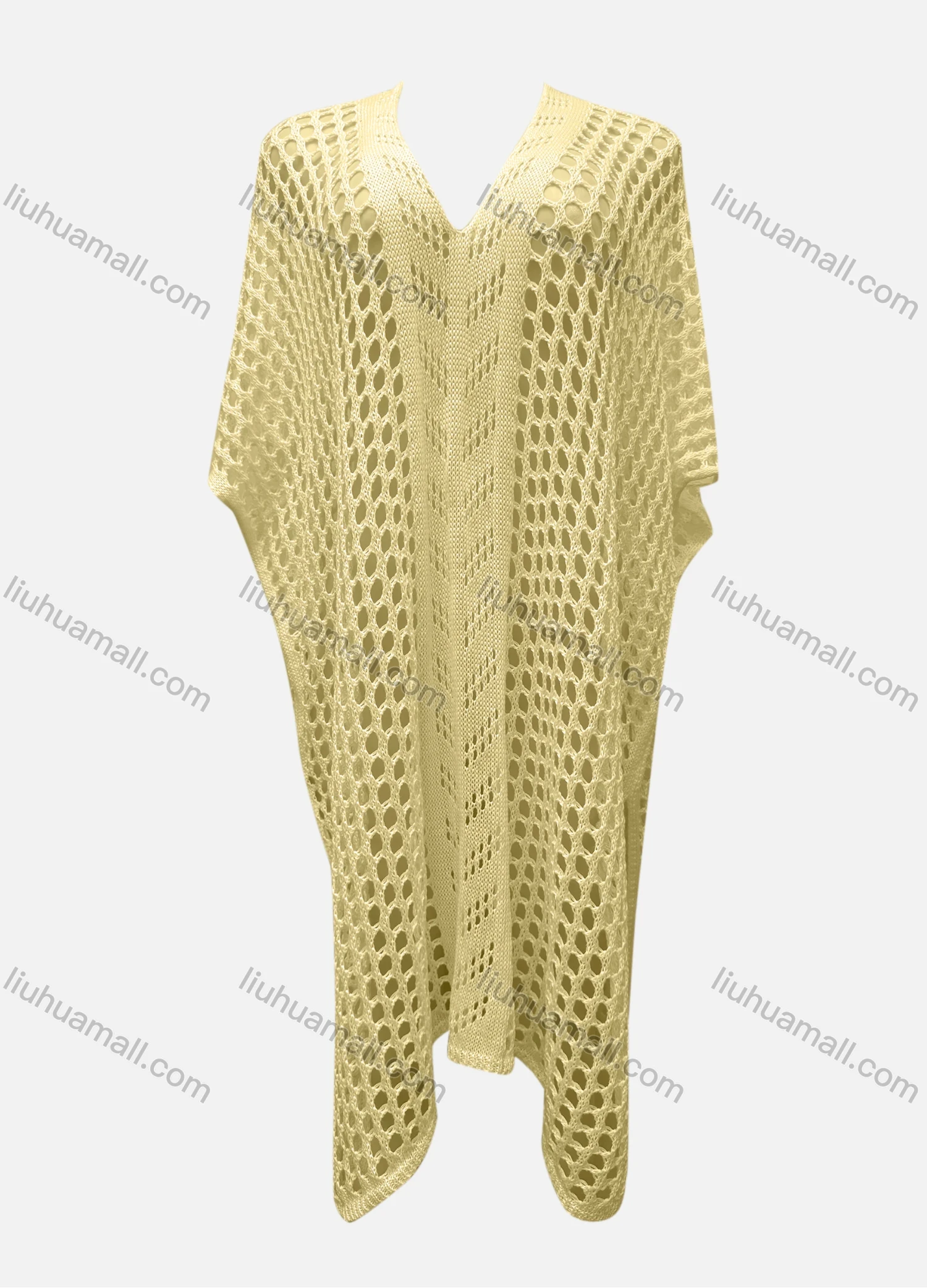 Wholesale Women's Vacation V Neck Half Sleeve Plain Hollow Out Cover Up Dress X99# - Liuhuamall