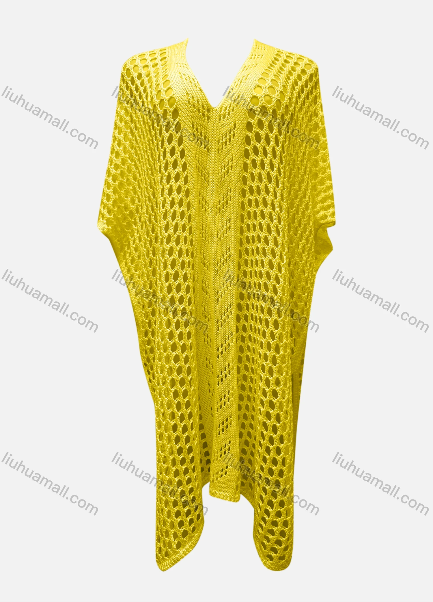 Wholesale Women's Vacation V Neck Half Sleeve Plain Hollow Out Cover Up Dress X99# - Liuhuamall