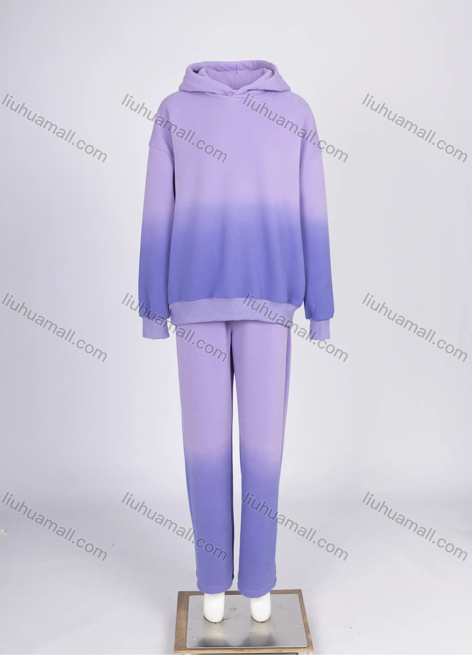 Wholesale Women's Athletic Gradient 100%Cotton Long Sleeve Pullover Hoodie Sweatshirt & Pant 2 Piece Set - Liuhuamall