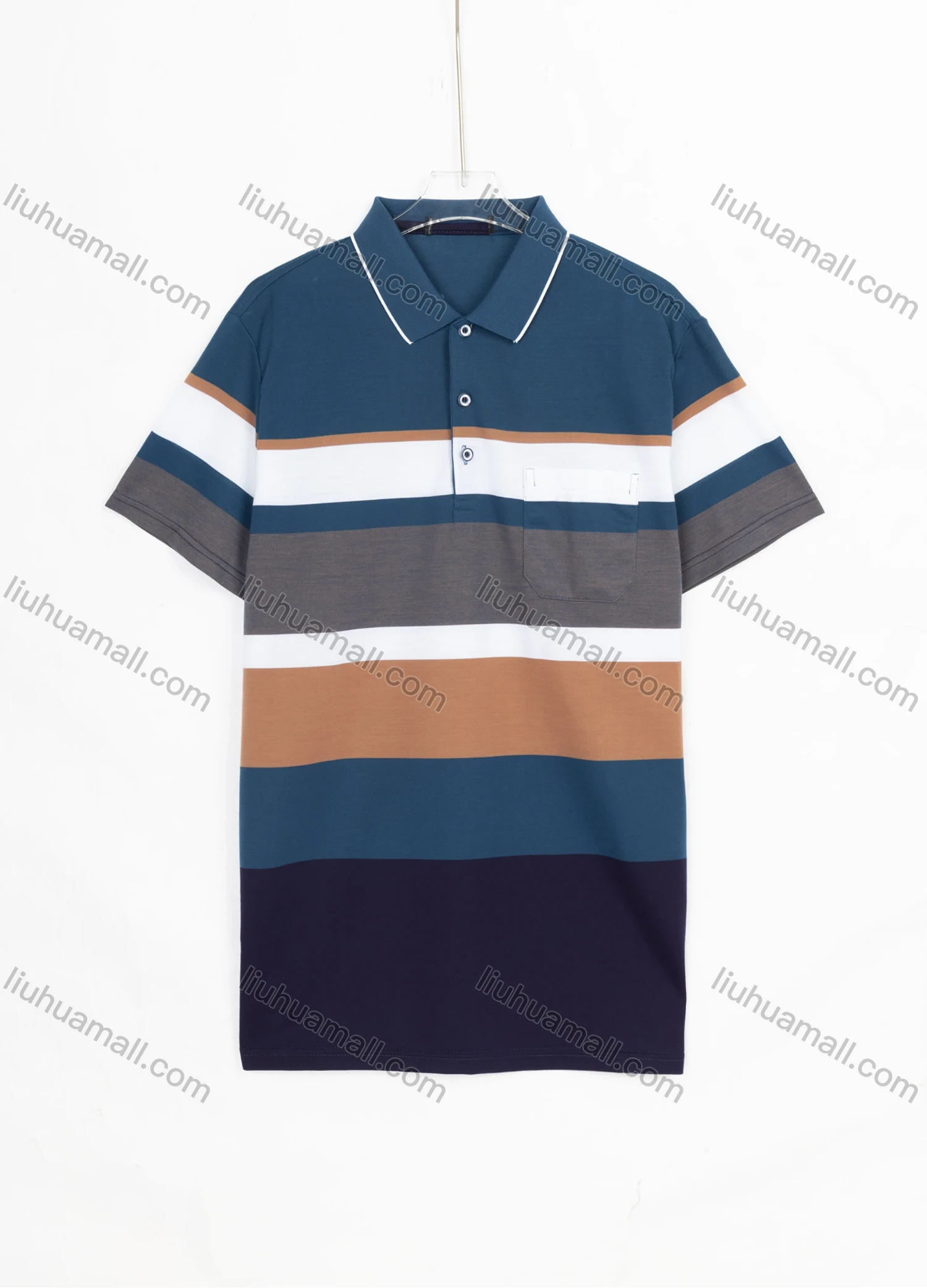 Wholesale Men's Casual Striped Colorblock Short Sleeve Polo Shirts 3664# - Liuhuamall