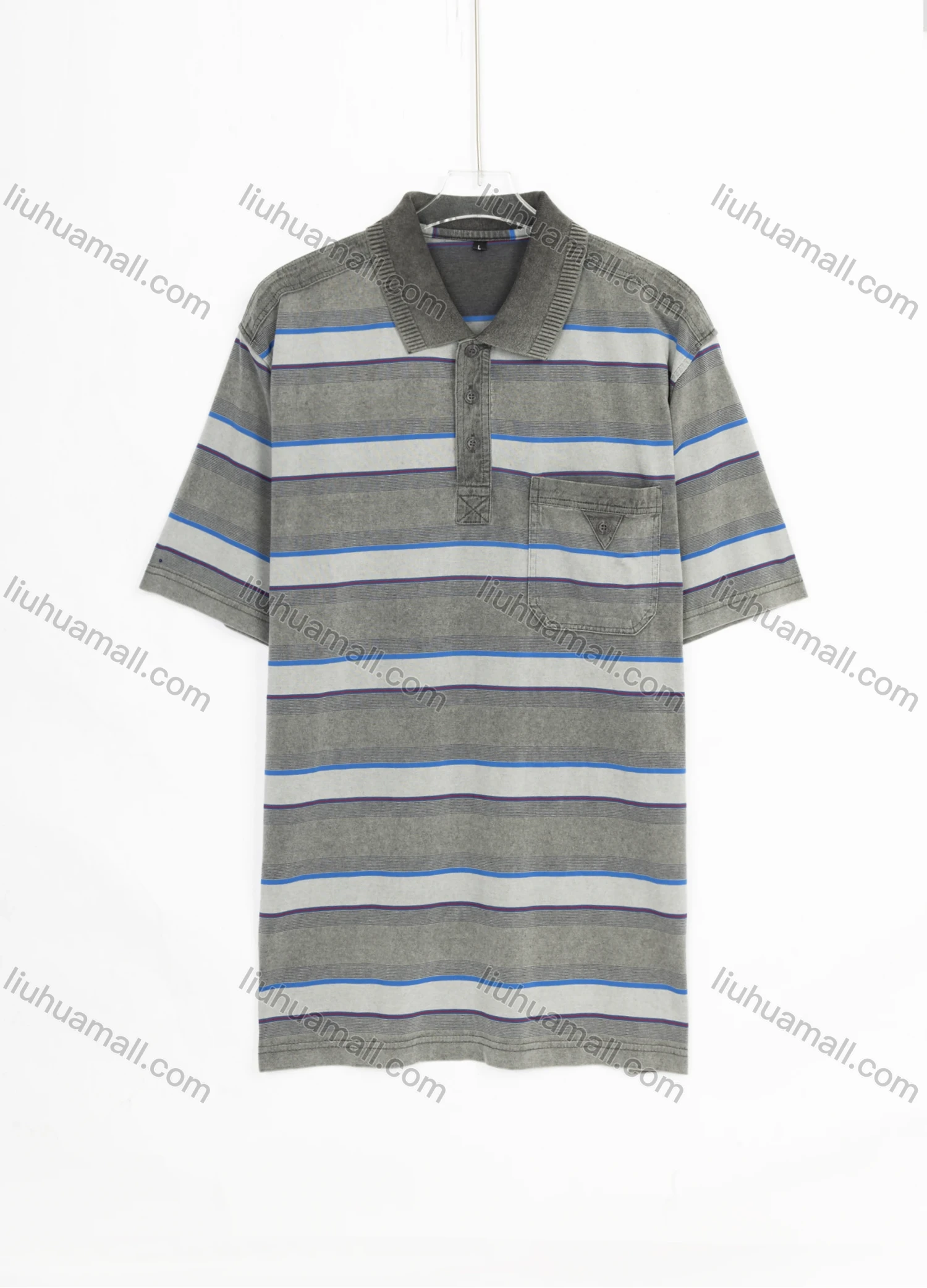 Wholesale Men's Casual Striped Colorblock Patch Pocket Short Sleeve Polo Shirts 3663# - Liuhuamall