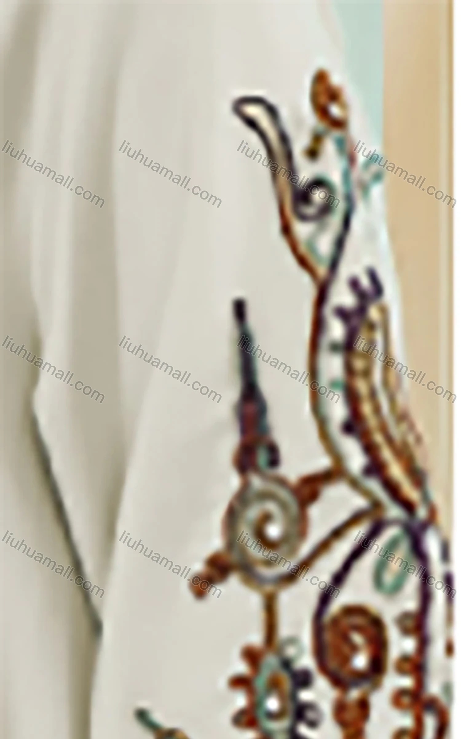 Wholesale Women's Casual Folk Art Embroidery Notched Neck Beaded Decor Long Sleeve Abaya Dress - Liuhuamall