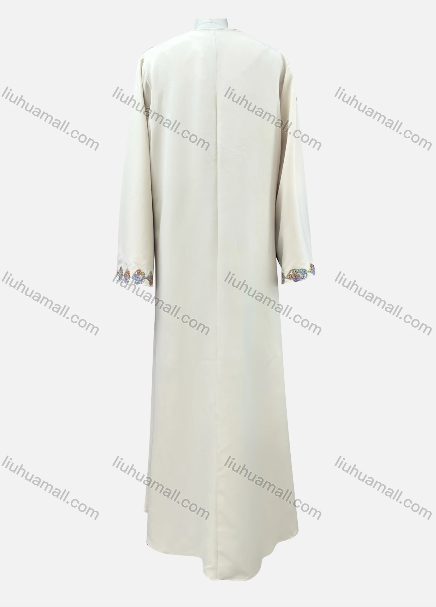 Wholesale Women's Elegant Paisley Embroidery V Neck Beaded Rhinestone Decor Long Sleeve Abaya Dress - Liuhuamall