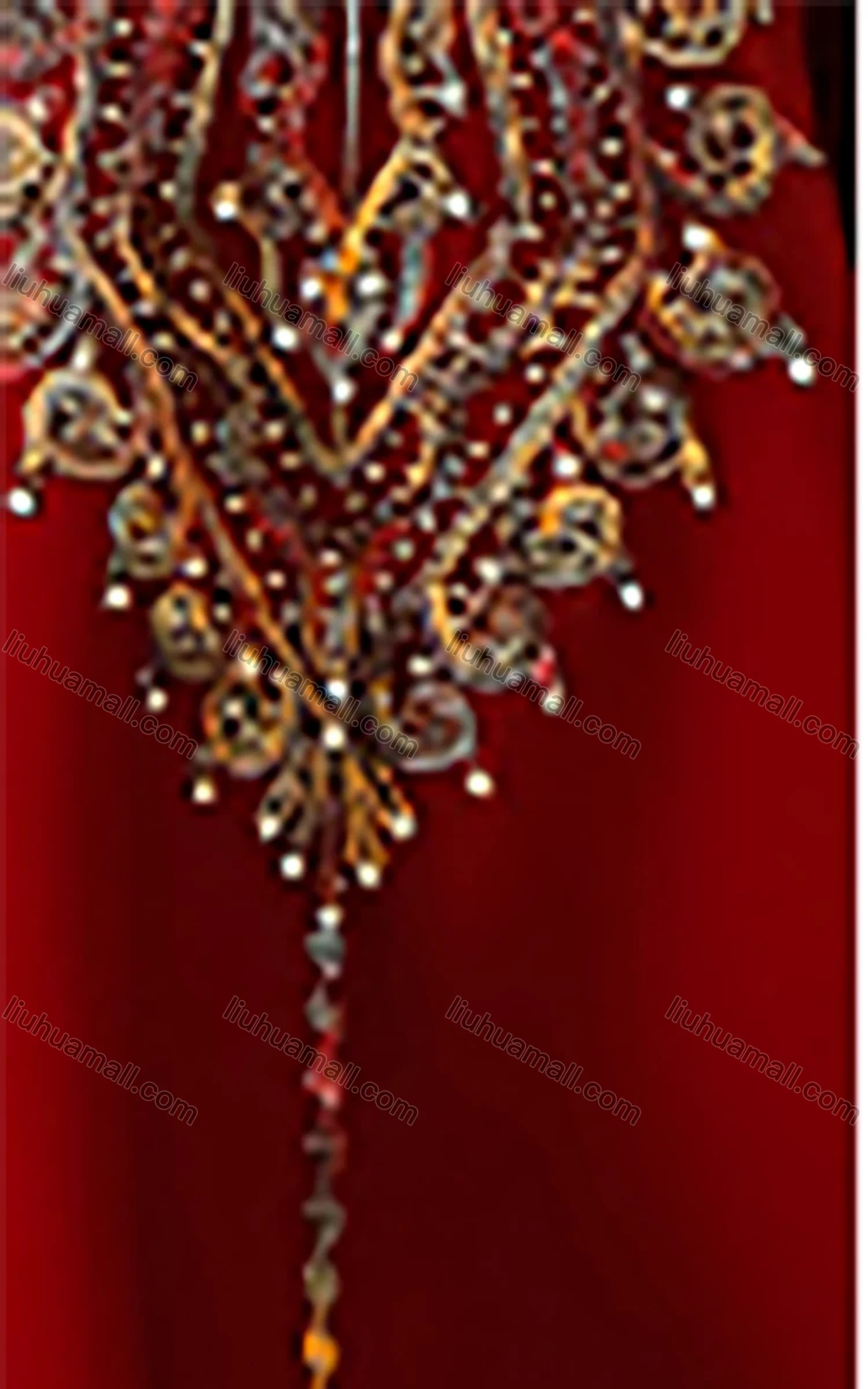 Wholesale Women's Casual Folk Art Embroidery Notched Neck Beaded Rhinestone Decor Long Sleeve Abaya Dress - Liuhuamall