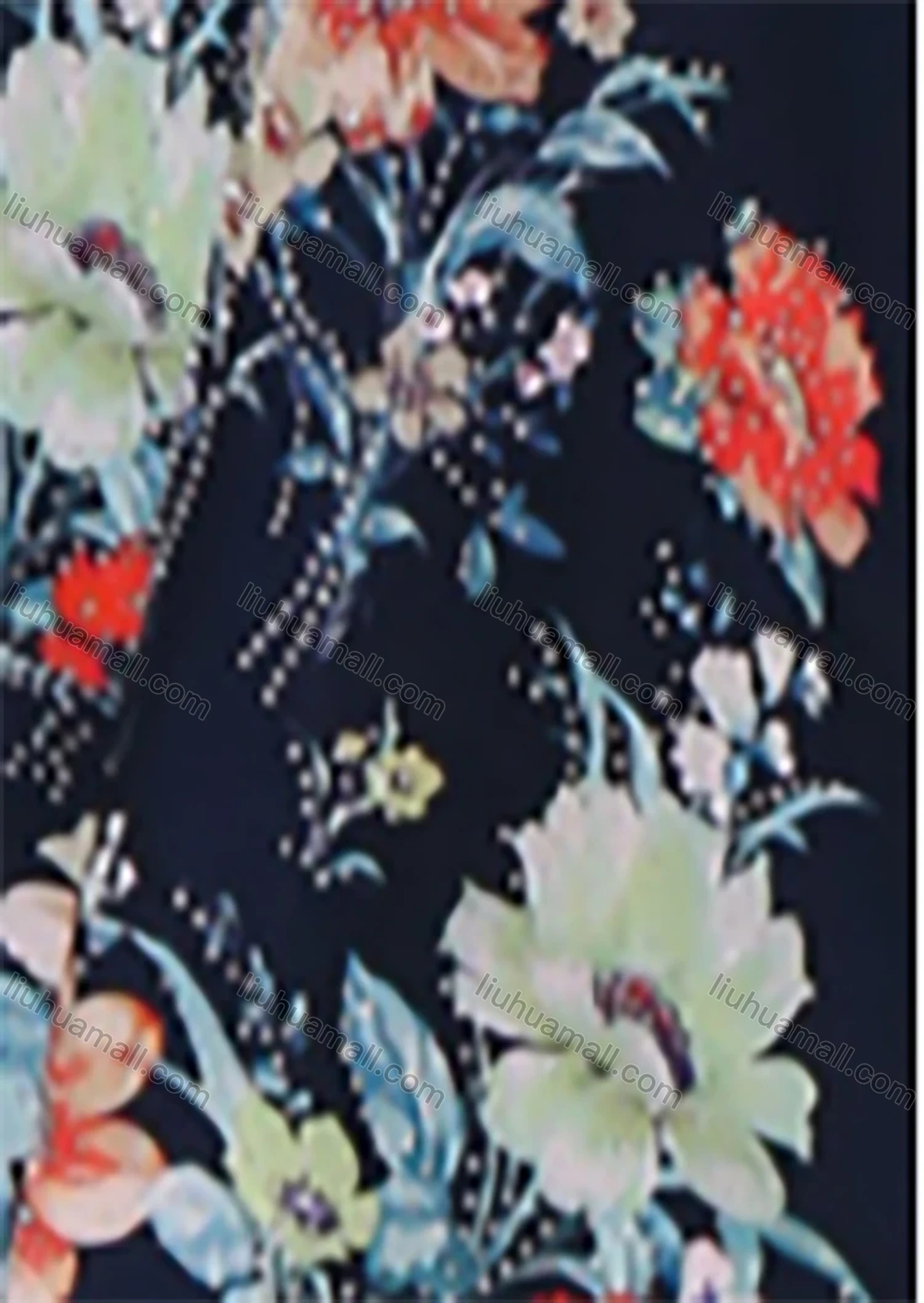 Wholesale Women's Casual Floral Print Crew Neck Rhinestone Pearl Decor Long Sleeve Abaya Dress - Liuhuamall