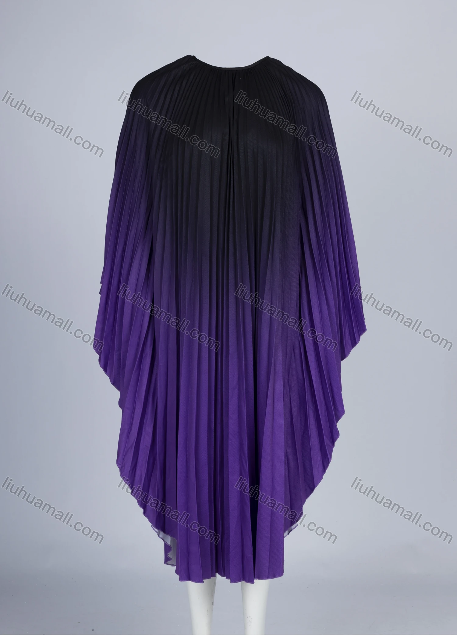 Wholesale Women's Fashion Gradient Batwing Sleeve Crew Neck Pleated Curved Hem Midi Blouse 1880# - Liuhuamall