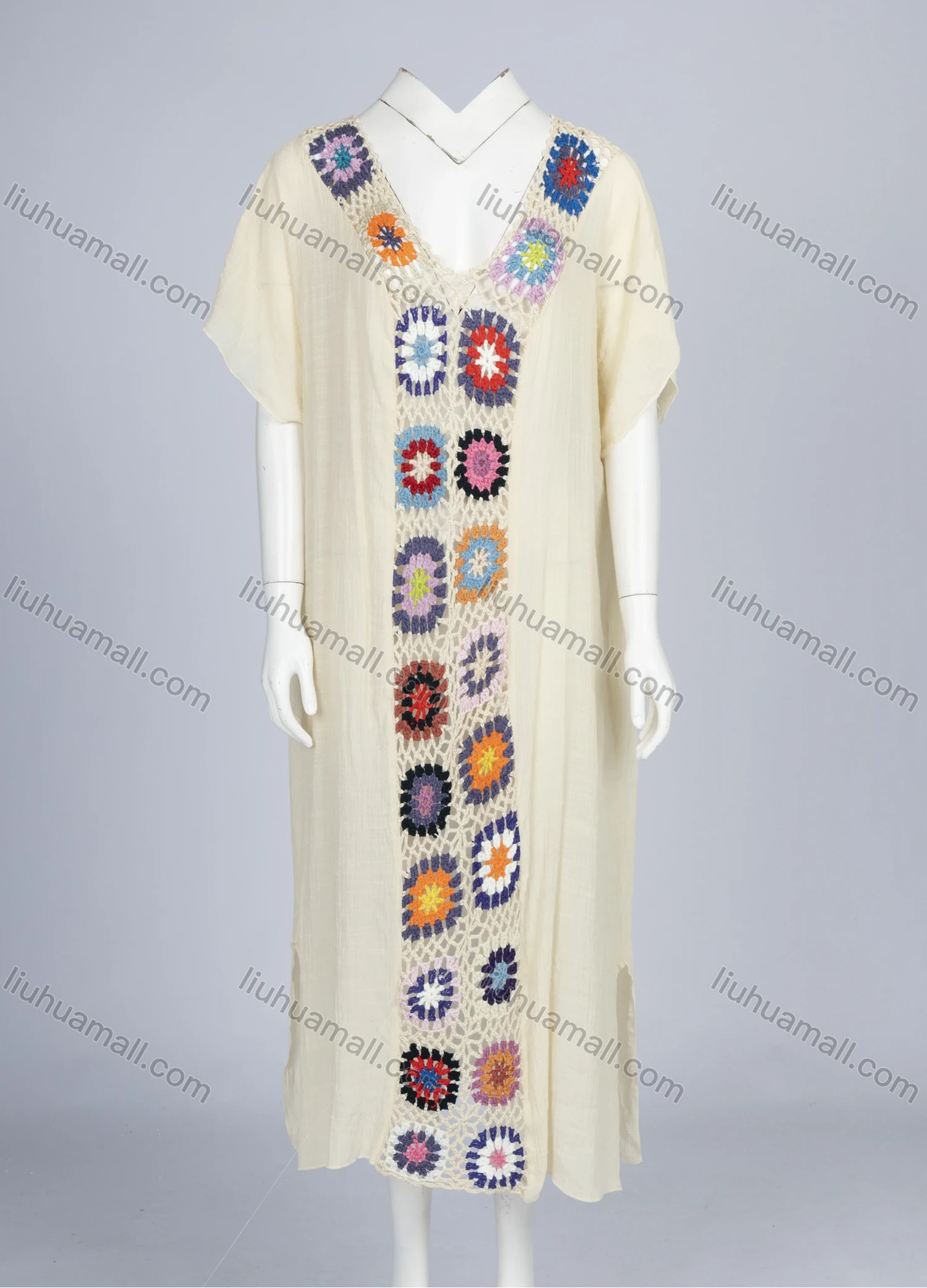 Wholesale Women's Vacation Hollow Out Crochet Split Side Cover Up Midi Dress 160# - Liuhuamall