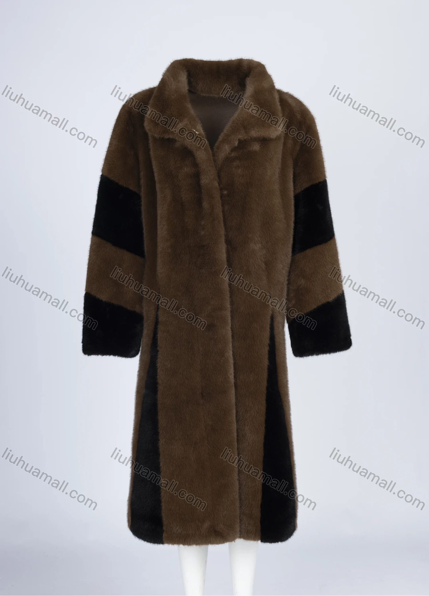 Wholesale Women's Fashion Colorblock Splicing Long Sleeve Mid Length Faux Fur Coat - Liuhuamall