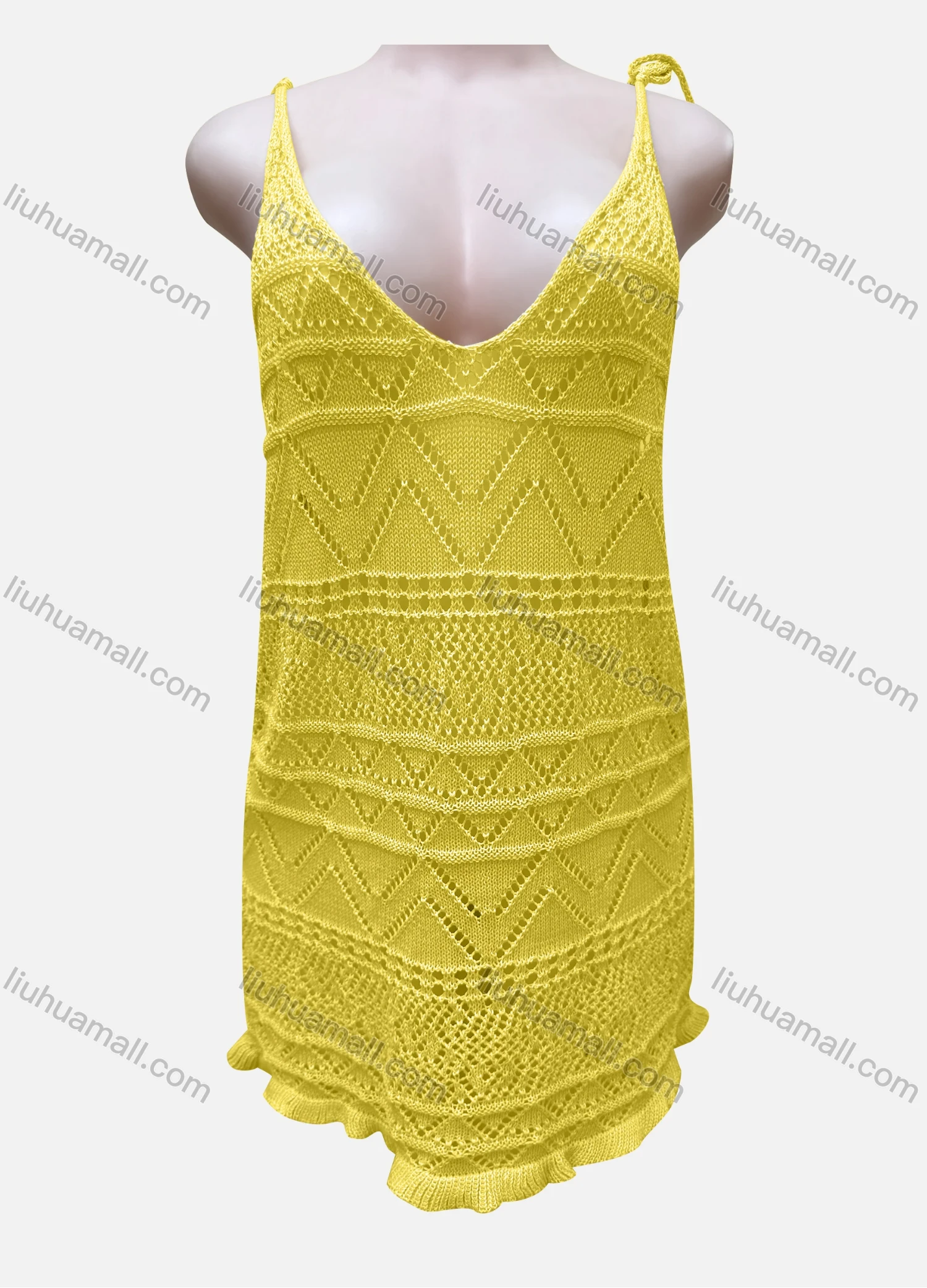 Wholesale Women's Vacation Plain Hollow Out Lace Up Cover Up Cami Top J2# - Liuhuamall