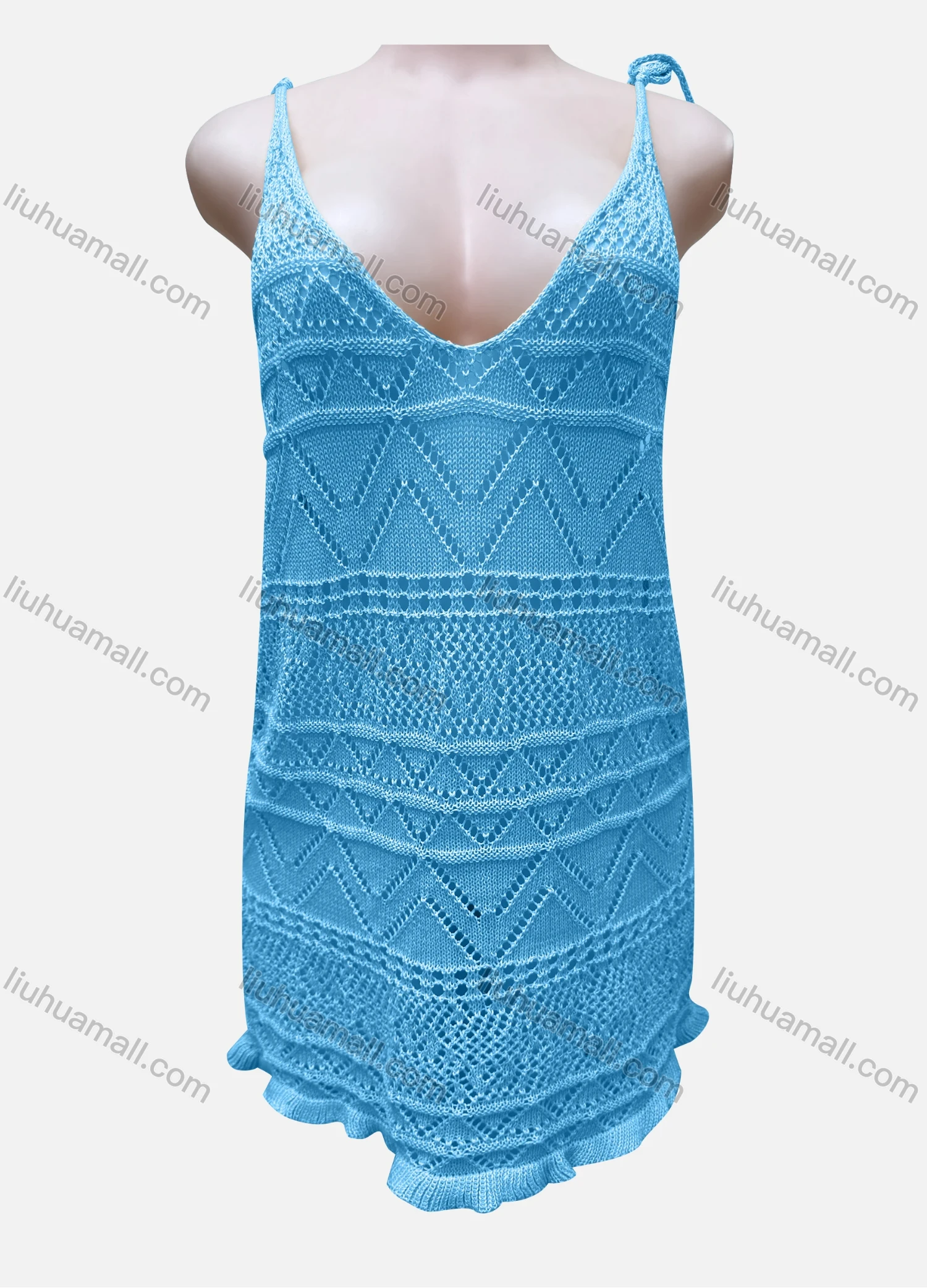 Wholesale Women's Vacation Plain Hollow Out Lace Up Cover Up Cami Top J2# - Liuhuamall