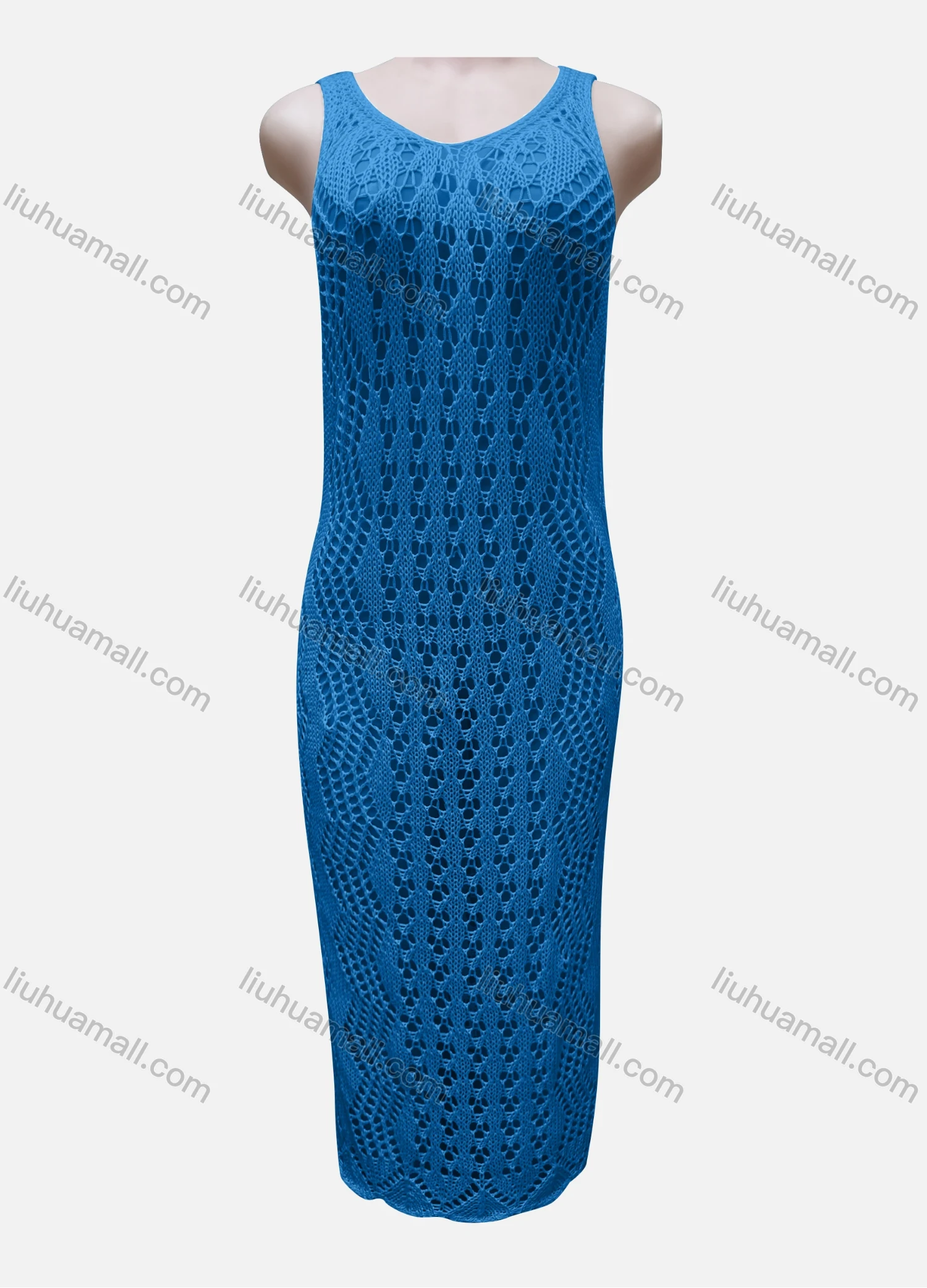 Wholesale Women's Vacation Plain Hollow Out Crochet Cover Up Tank Dress X84# - Liuhuamall