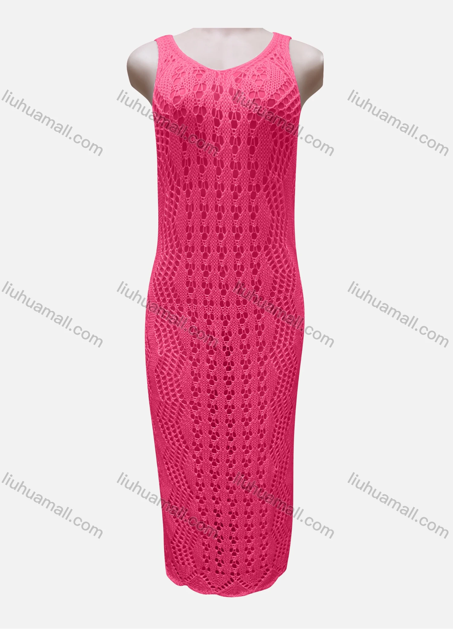 Wholesale Women's Vacation Plain Hollow Out Crochet Cover Up Tank Dress X84# - Liuhuamall