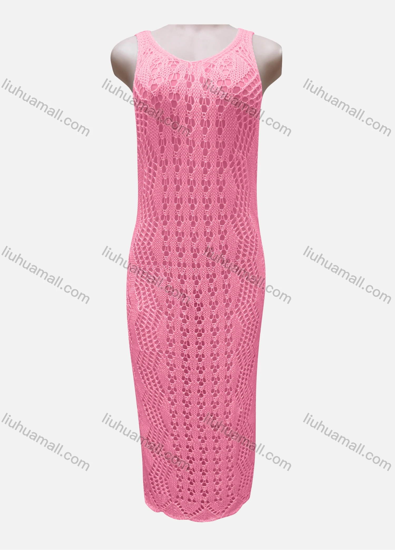 Wholesale Women's Vacation Plain Hollow Out Crochet Cover Up Tank Dress X84# - Liuhuamall