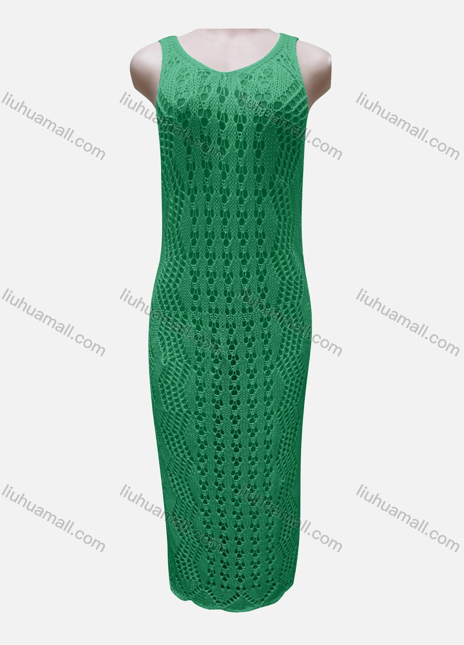 Wholesale Women's Vacation Plain Hollow Out Crochet Cover Up Tank Dress X84# - Liuhuamall