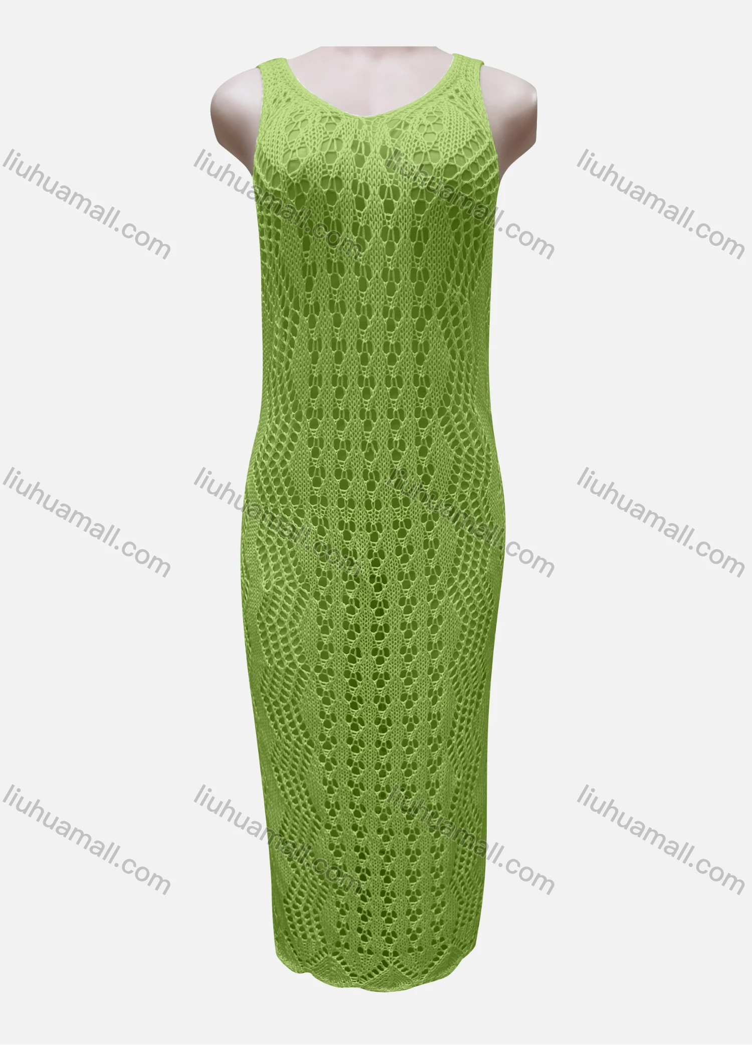 Wholesale Women's Vacation Plain Hollow Out Crochet Cover Up Tank Dress X84# - Liuhuamall