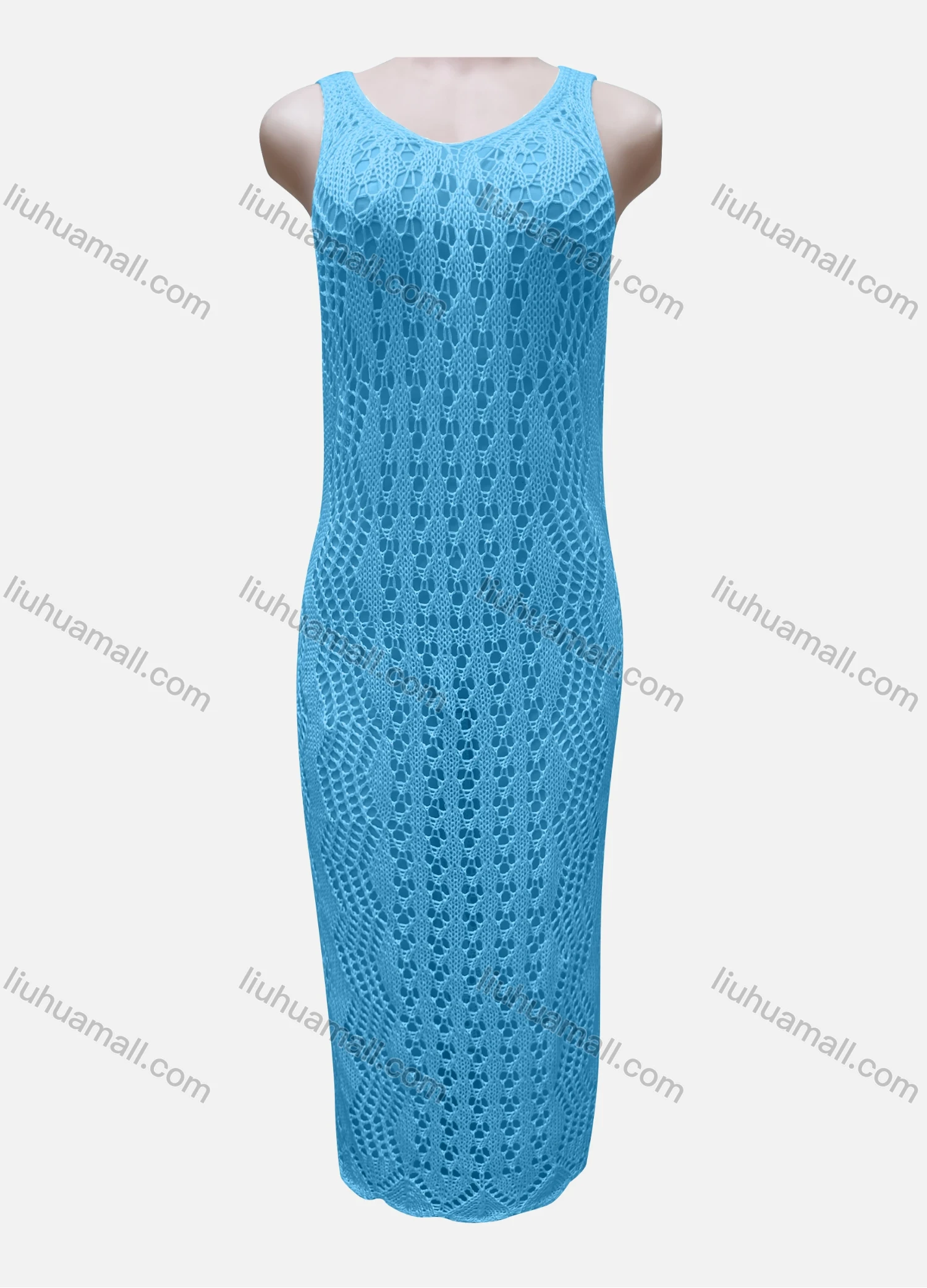 Wholesale Women's Vacation Plain Hollow Out Crochet Cover Up Tank Dress X84# - Liuhuamall