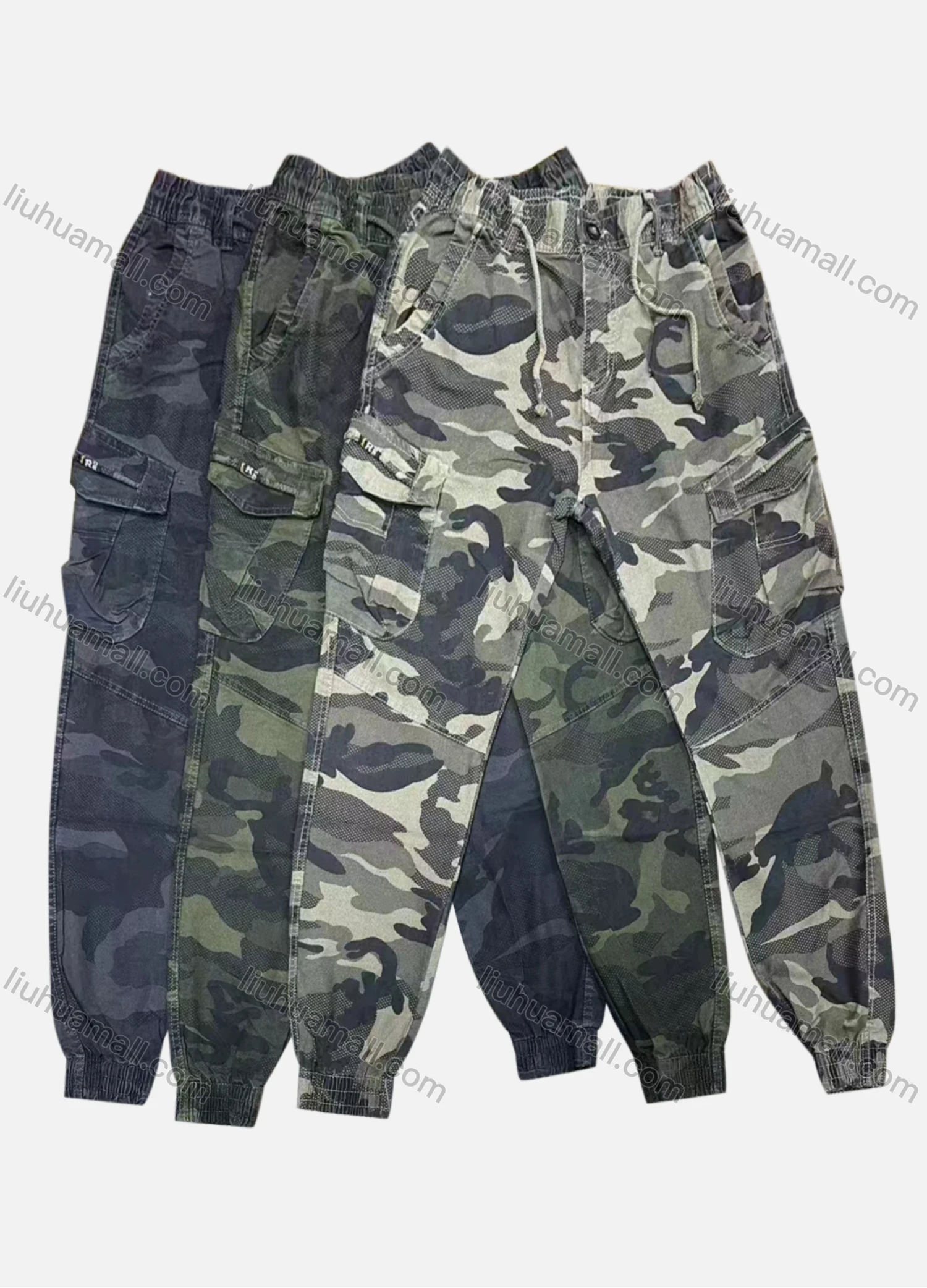 Wholesale Men's Casual Flap Pockets Camouflage Print Drawstring Cargo Pant 8092# - Liuhuamall