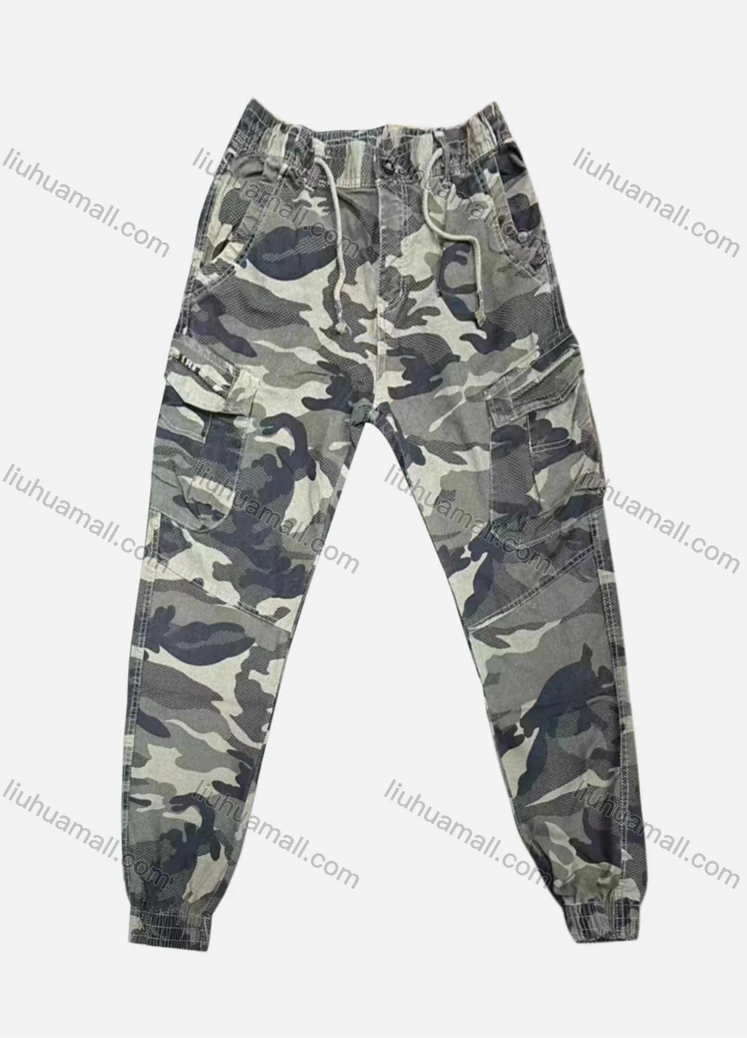 Wholesale Men's Casual Flap Pockets Camouflage Print Drawstring Cargo Pant 8092# - Liuhuamall
