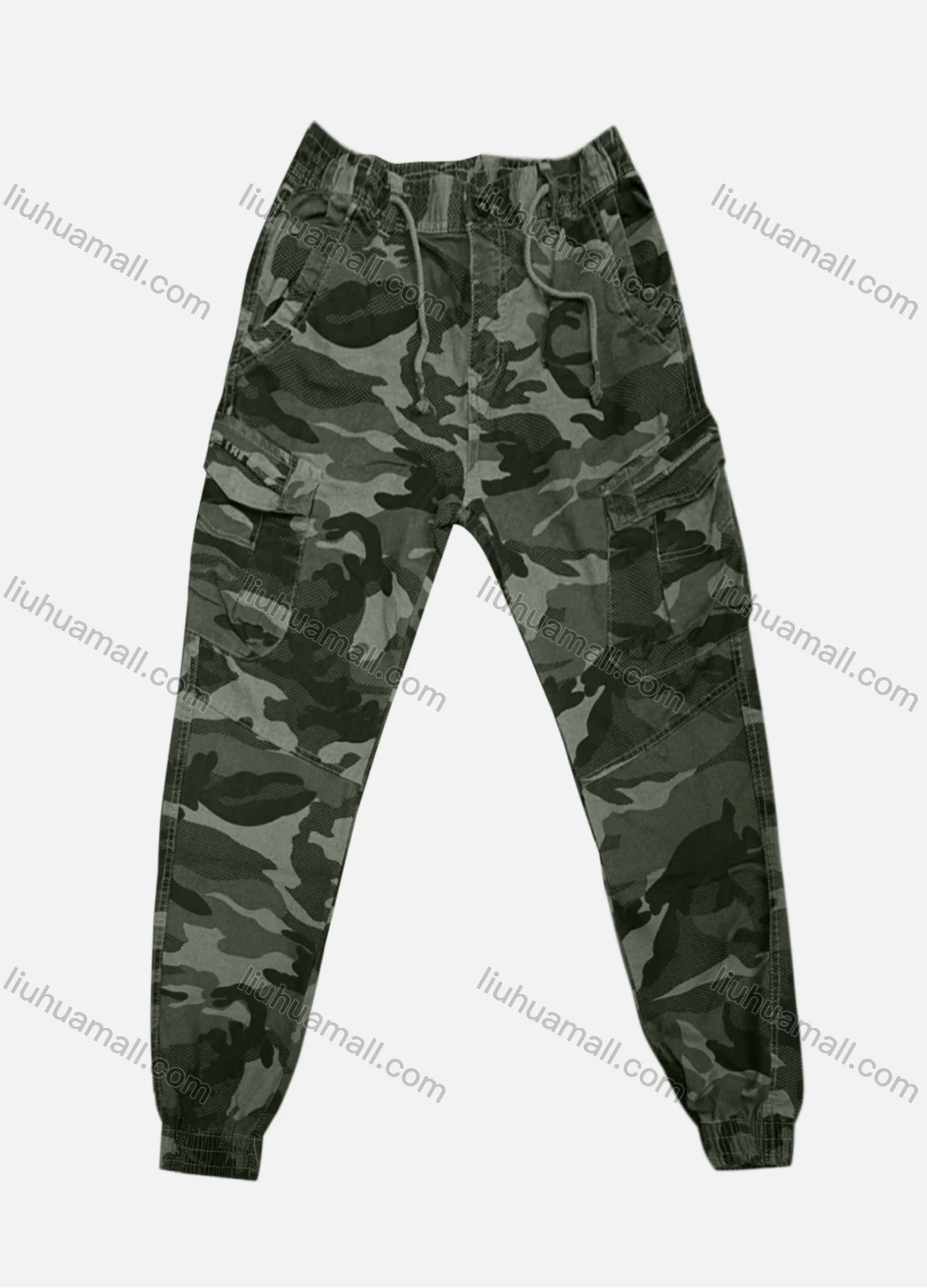 Wholesale Men's Casual Flap Pockets Camouflage Print Drawstring Cargo Pant 8092# - Liuhuamall